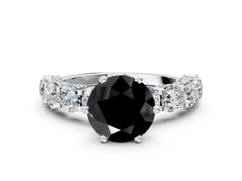 White gold Round Diamond Side Stone Engagement Ring with Six-Prong Setting