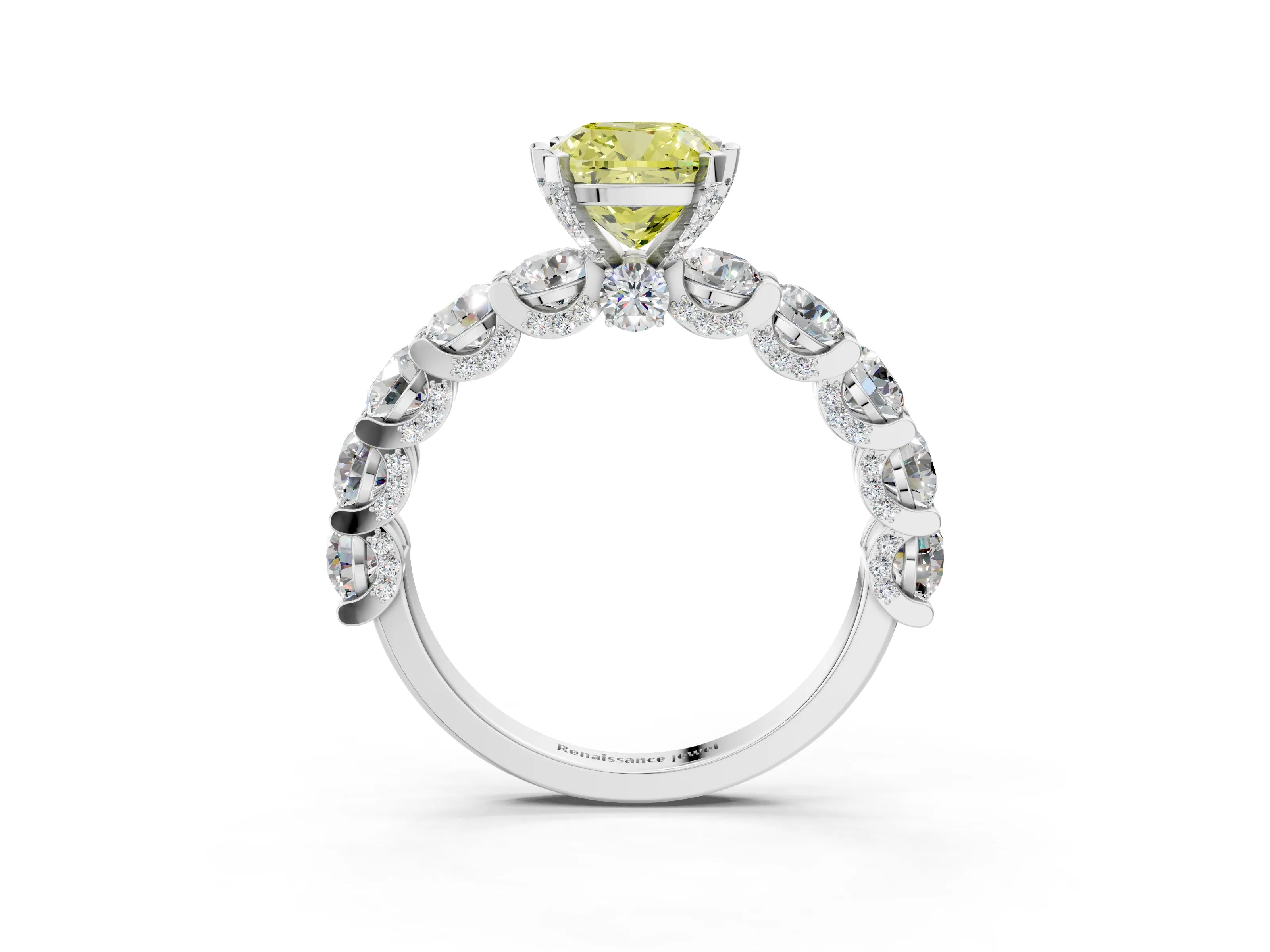 White gold Round Diamond Side Stone Engagement Ring with Six-Prong Setting_3