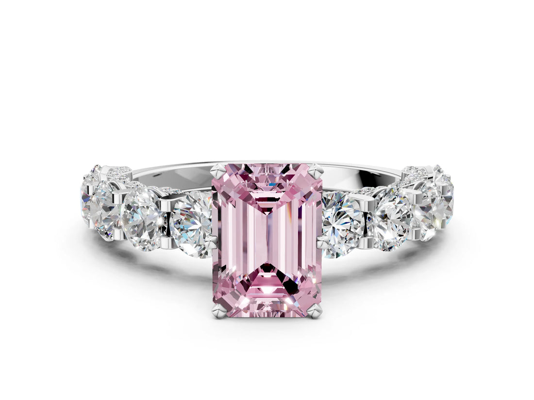 White gold Round Diamond Side Stone Engagement Ring with Six-Prong Setting_30