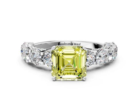 White gold Round Diamond Side Stone Engagement Ring with Six-Prong Setting_30