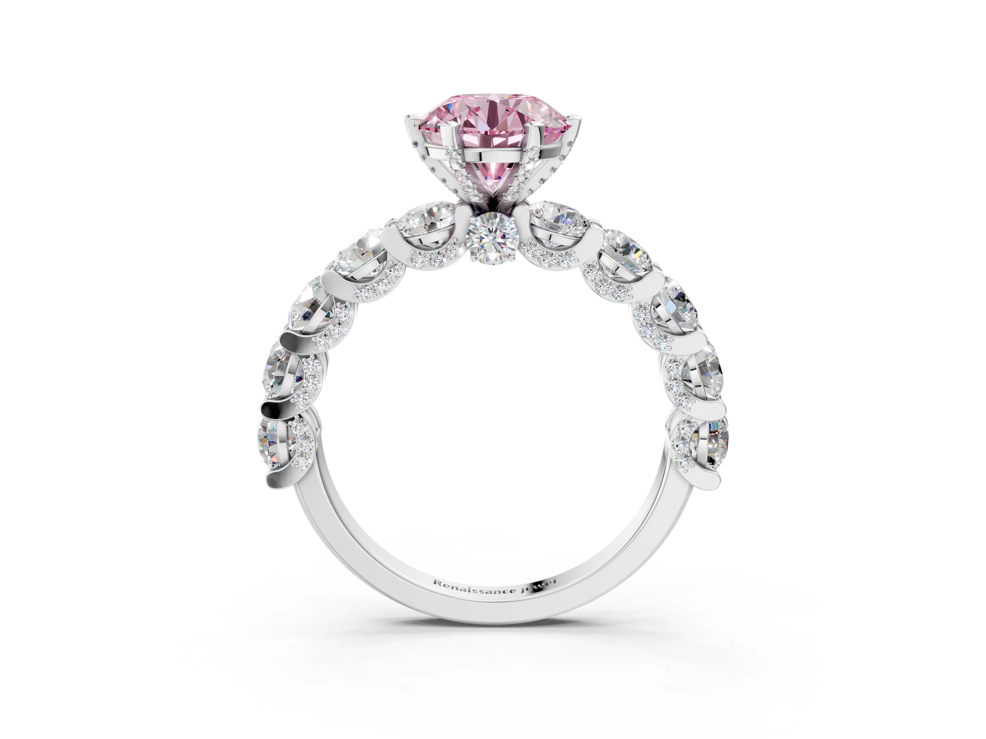 White gold Round Diamond Side Stone Engagement Ring with Six-Prong Setting_30