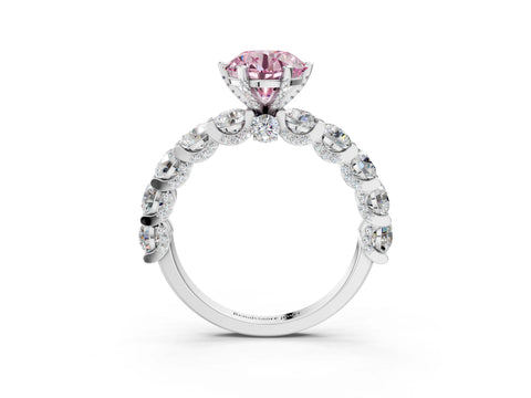 White gold Round Diamond Side Stone Engagement Ring with Six-Prong Setting_30