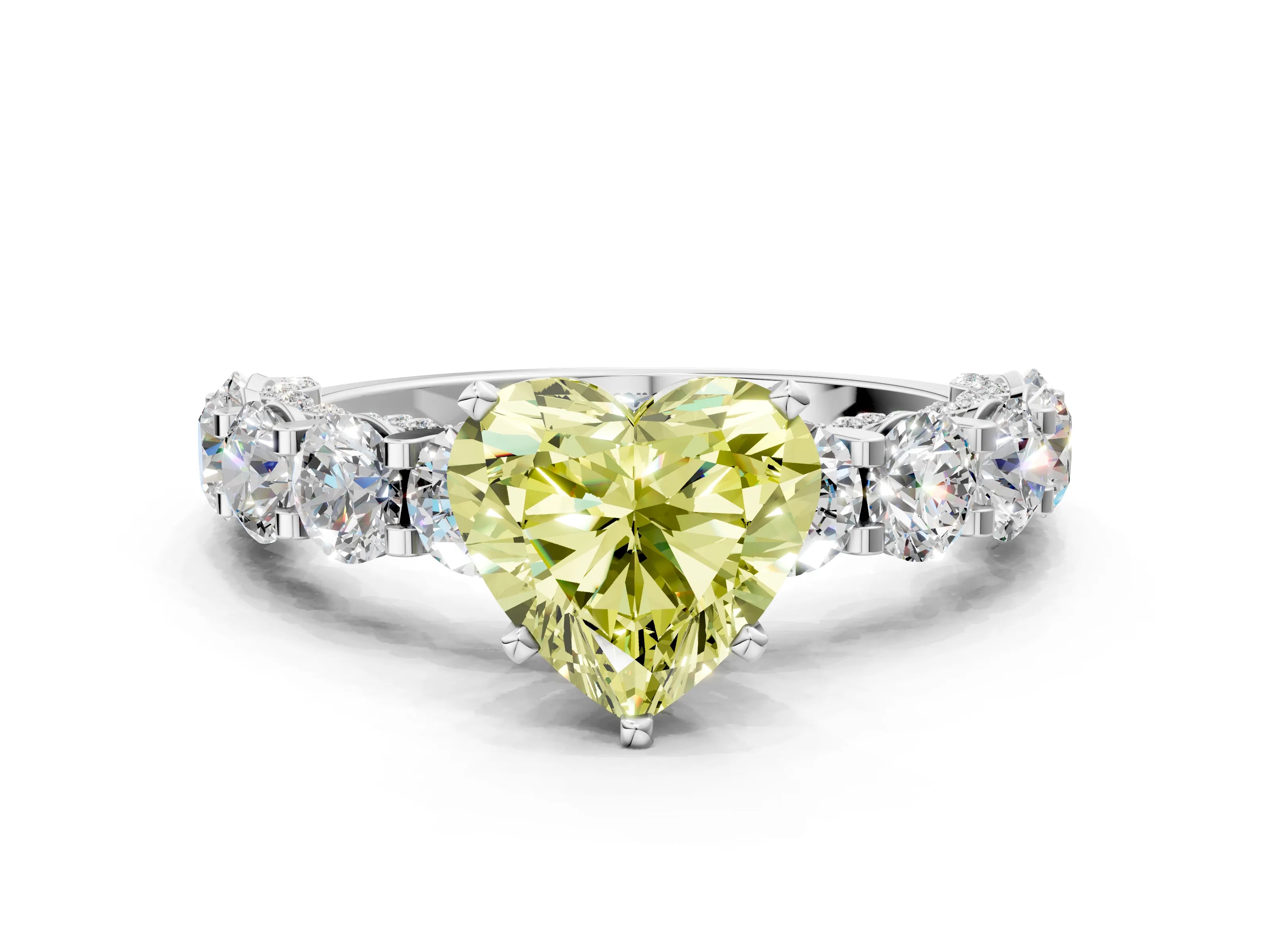 White gold Round Diamond Side Stone Engagement Ring with Six-Prong Setting