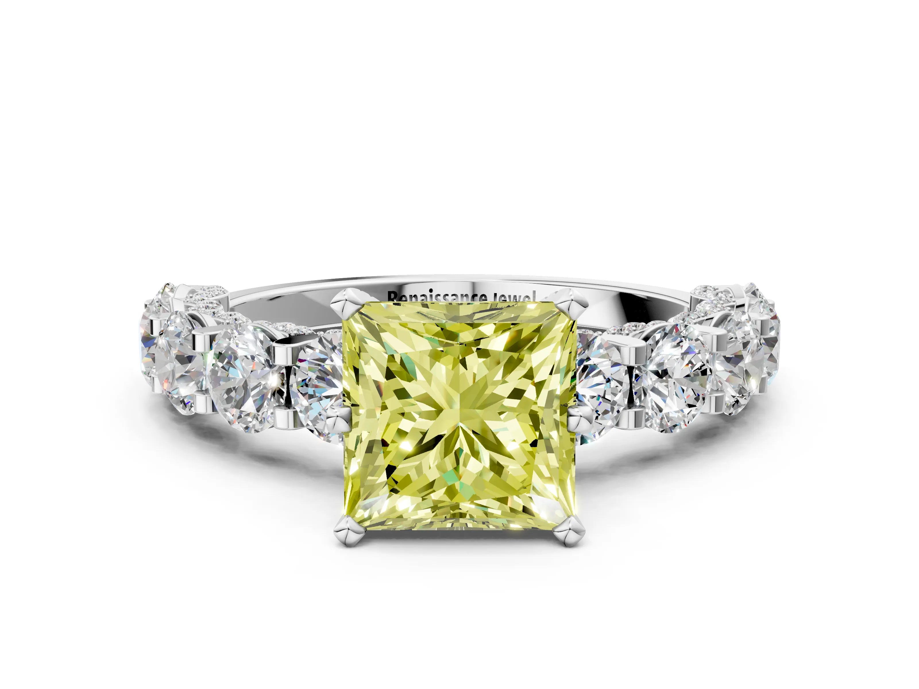 White gold Round Diamond Side Stone Engagement Ring with Six-Prong Setting_32