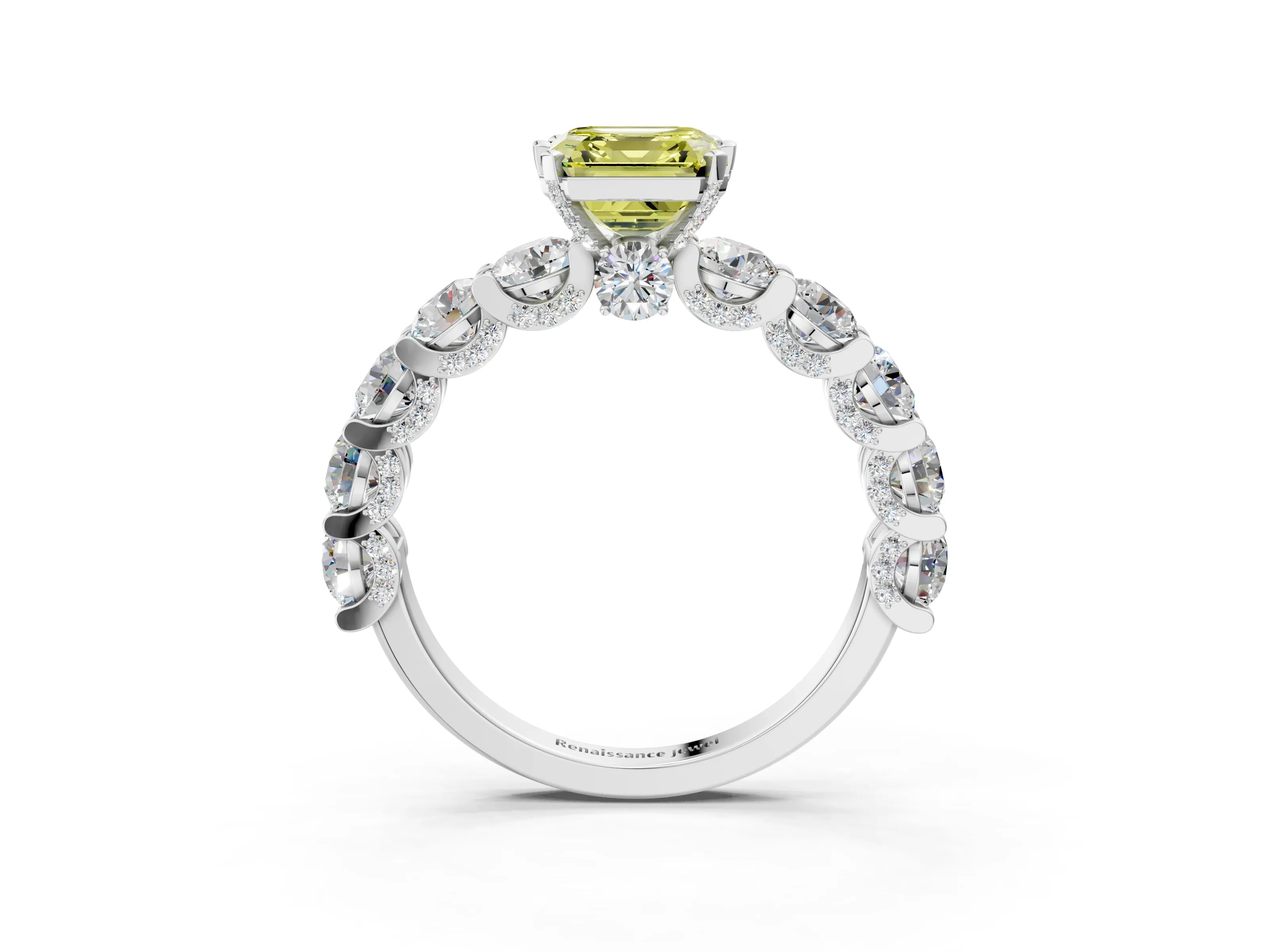 White gold Round Diamond Side Stone Engagement Ring with Six-Prong Setting_35