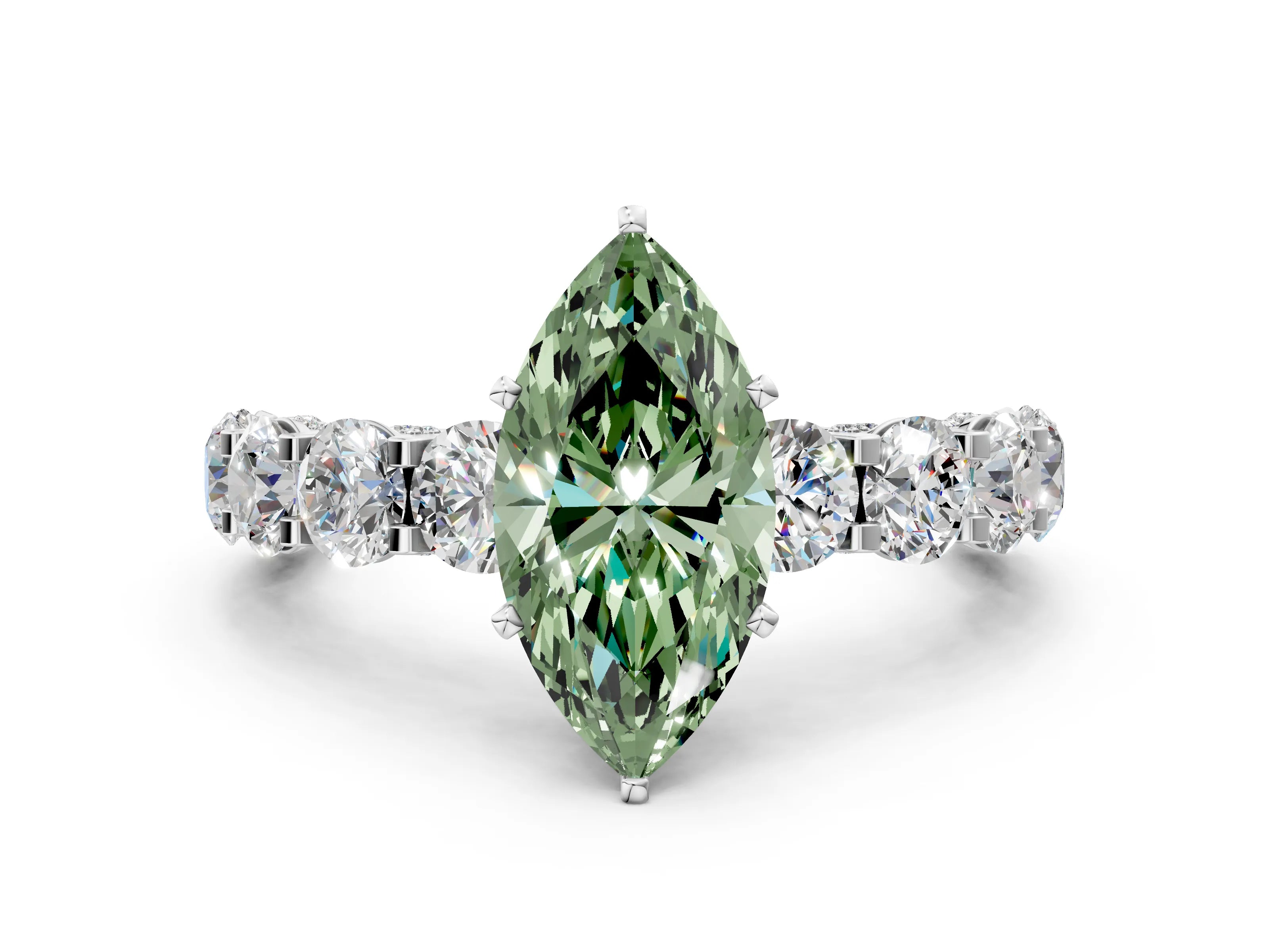 White gold Round Diamond Side Stone Engagement Ring with Six-Prong Setting_35