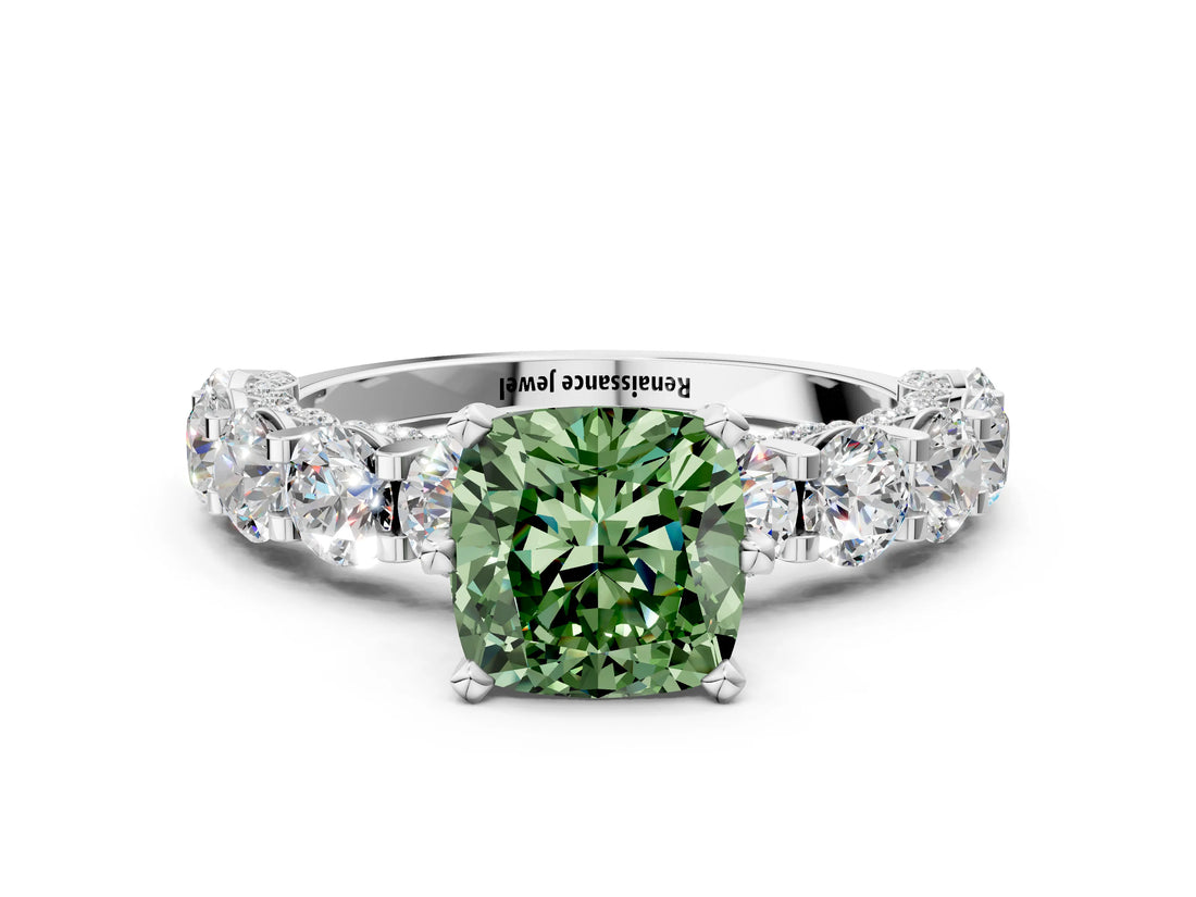 White gold Round Diamond Side Stone Engagement Ring with Six-Prong Setting