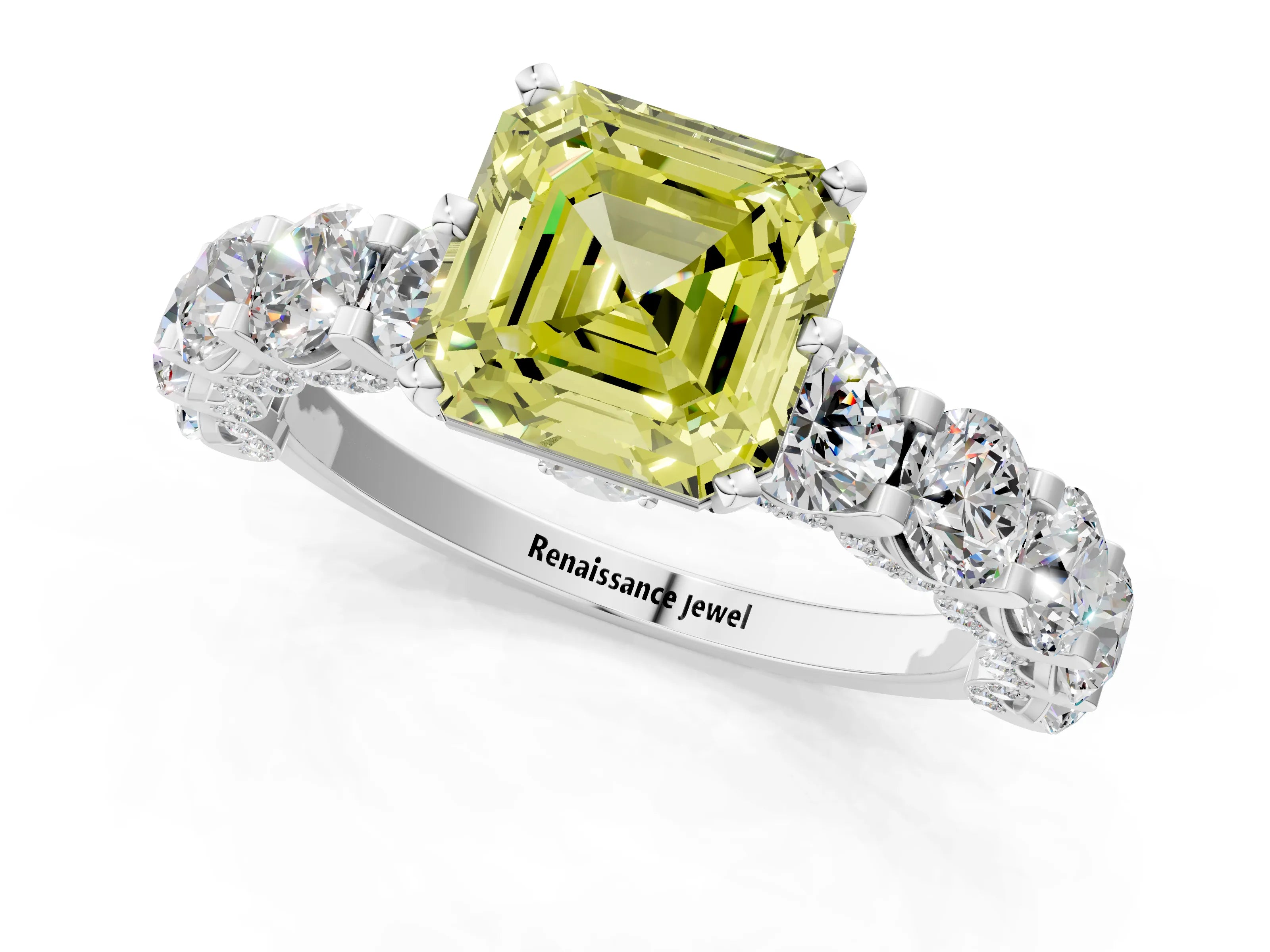 White gold Round Diamond Side Stone Engagement Ring with Six-Prong Setting_37
