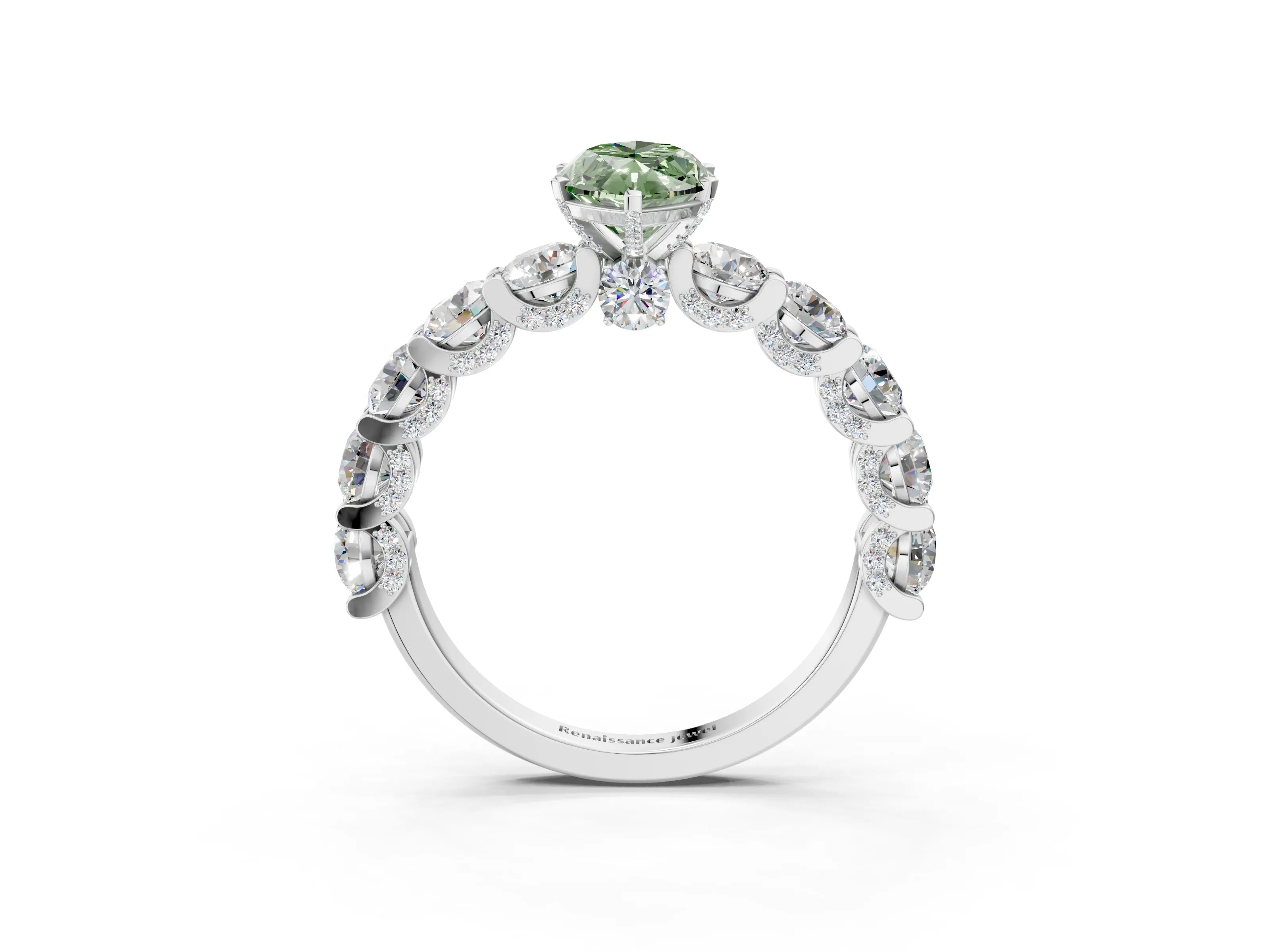 White gold Round Diamond Side Stone Engagement Ring with Six-Prong Setting_3