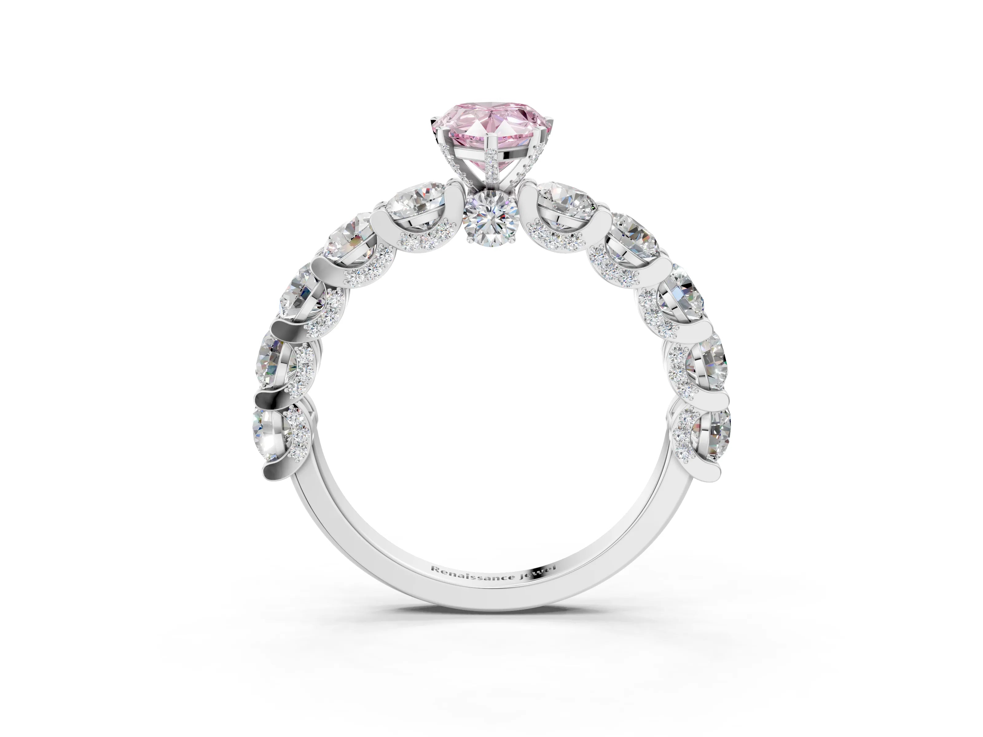 White gold Round Diamond Side Stone Engagement Ring with Six-Prong Setting_3