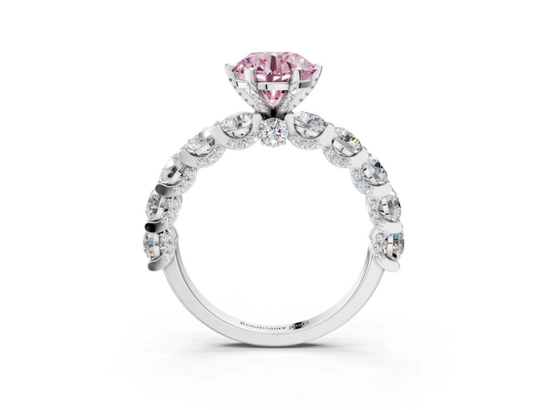 Platinum Round Diamond Side Stone Engagement Ring with Six-Prong Setting