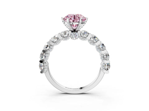 White gold Round Diamond Side Stone Engagement Ring with Six-Prong Setting_3