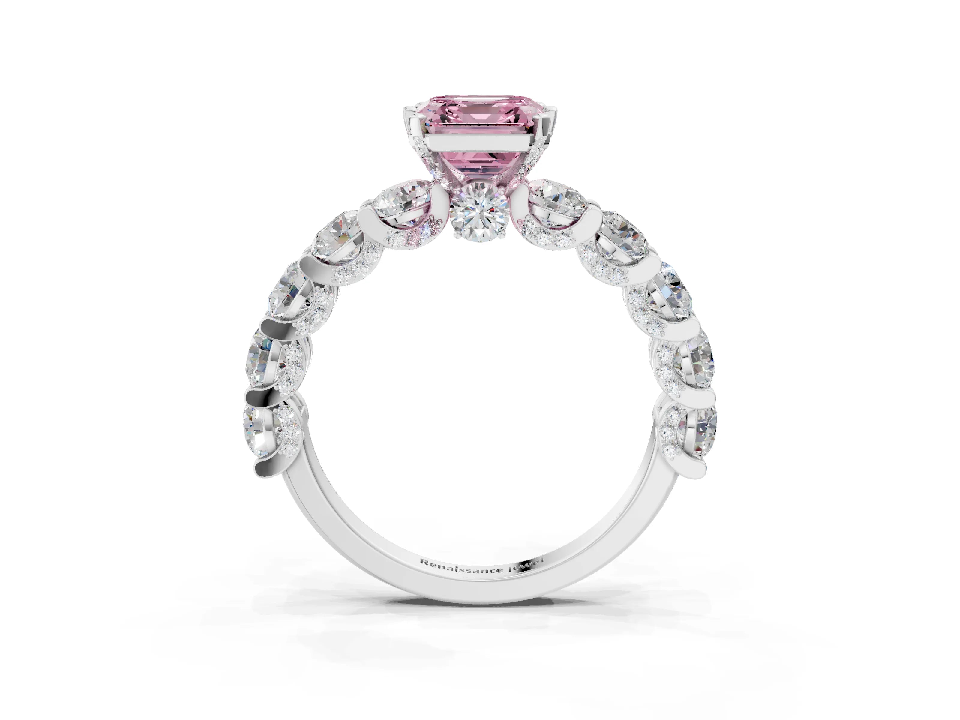 White gold Round Diamond Side Stone Engagement Ring with Six-Prong Setting_3