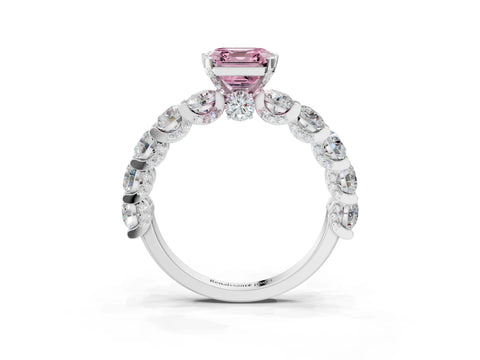 White gold Round Diamond Side Stone Engagement Ring with Six-Prong Setting_3