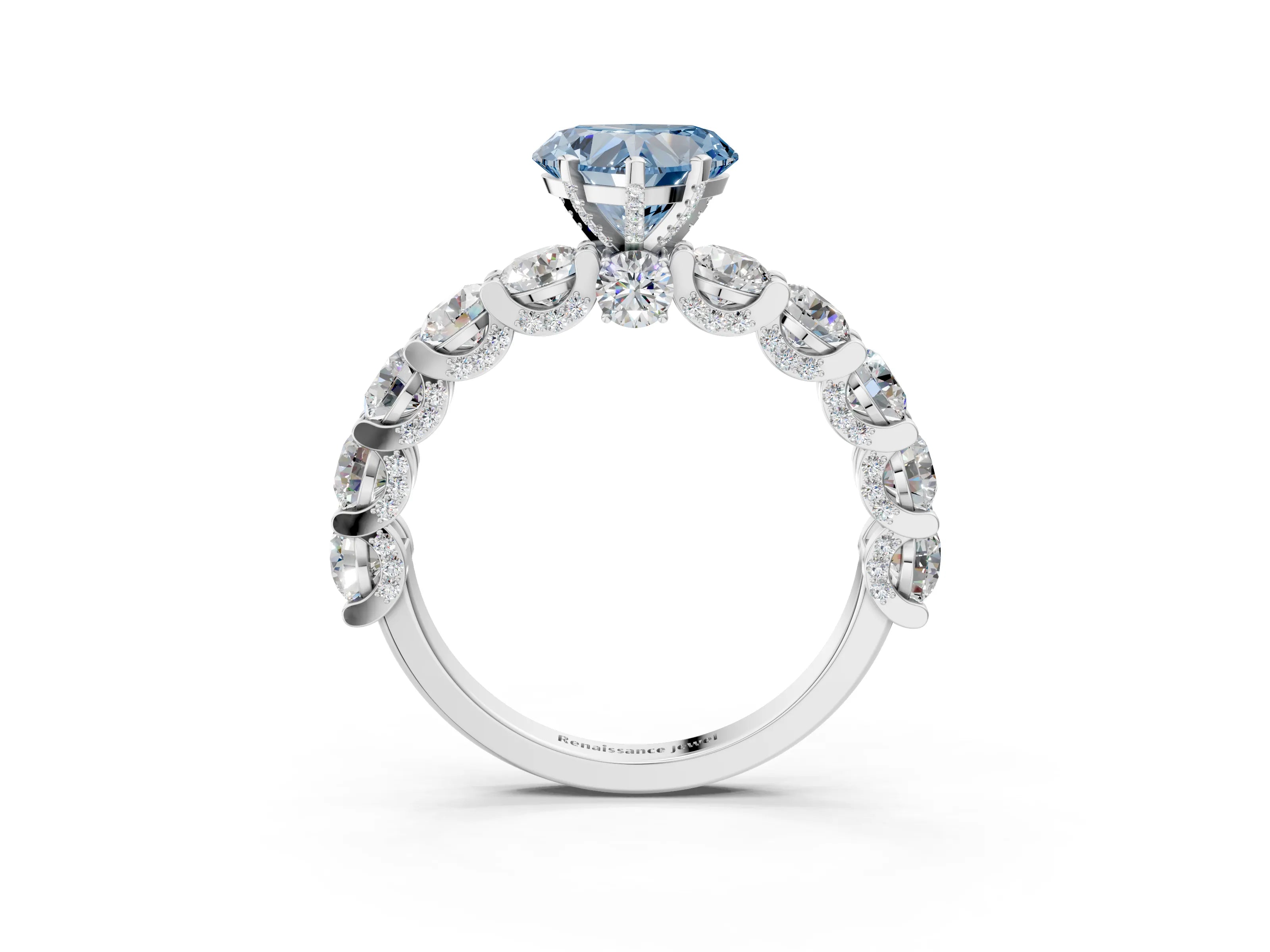 White gold Round Diamond Side Stone Engagement Ring with Six-Prong Setting_3