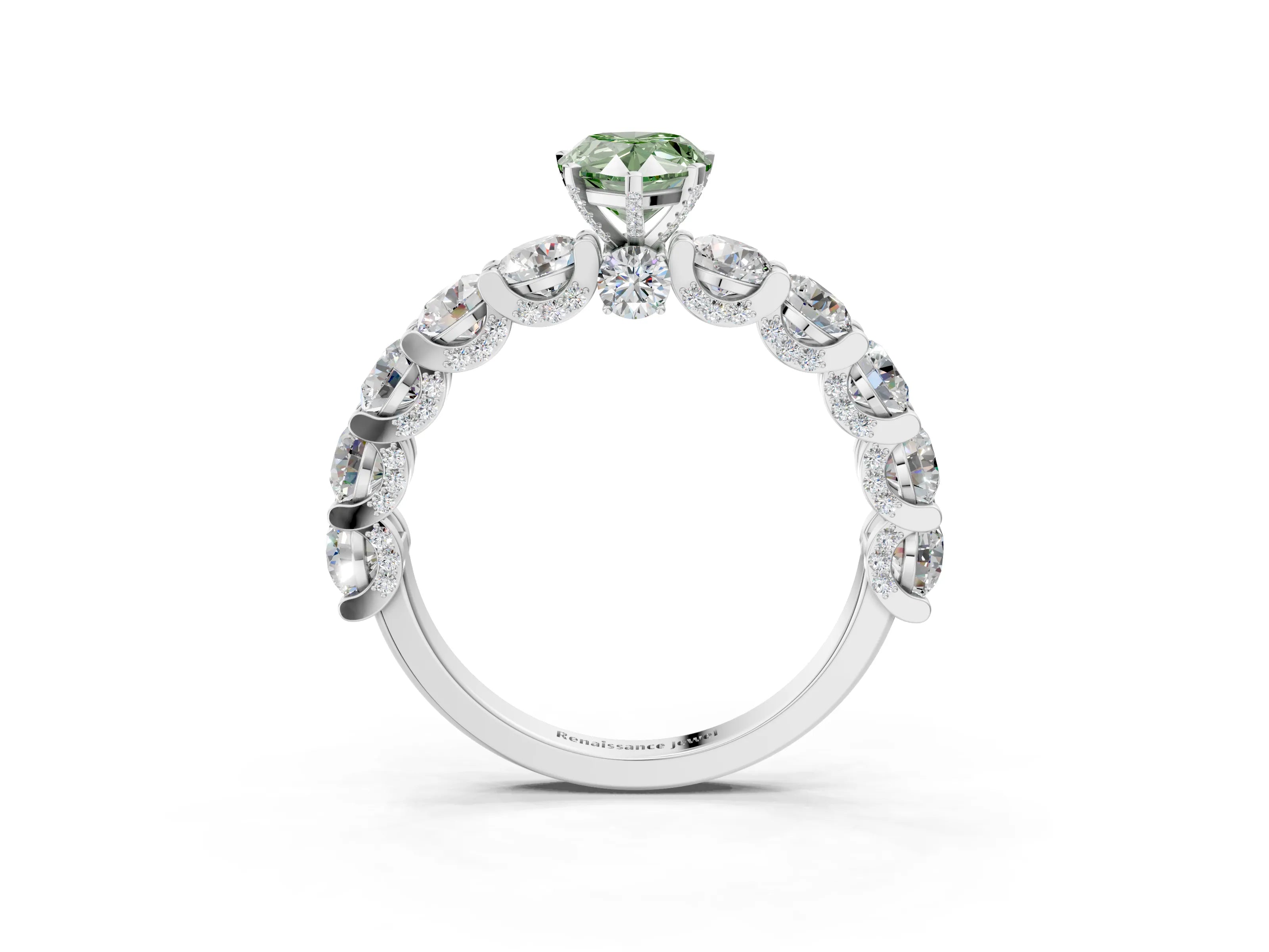 White gold Round Diamond Side Stone Engagement Ring with Six-Prong Setting_3