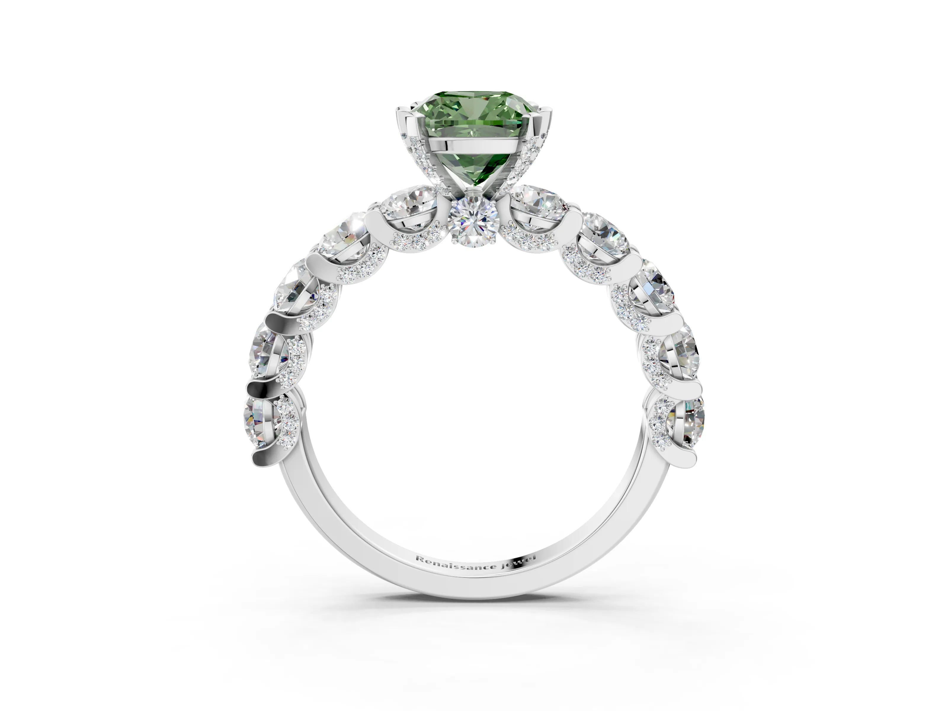 White gold Round Diamond Side Stone Engagement Ring with Six-Prong Setting_3