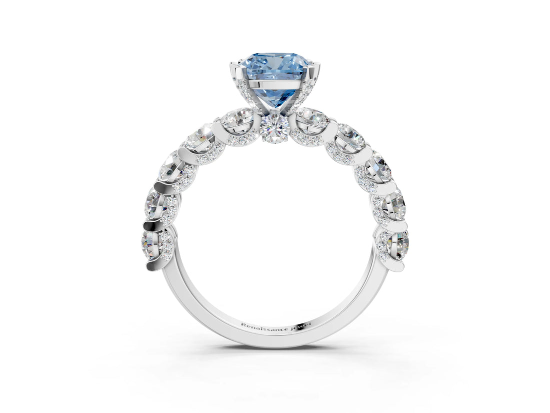 White gold Round Diamond Side Stone Engagement Ring with Six-Prong Setting_3