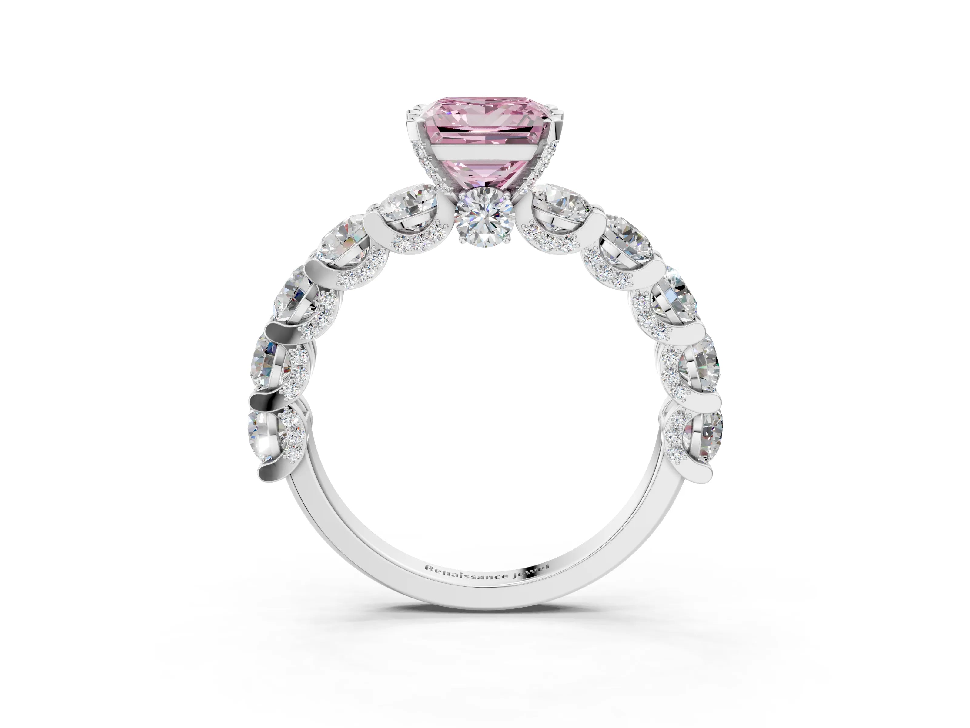 White gold Round Diamond Side Stone Engagement Ring with Six-Prong Setting_3