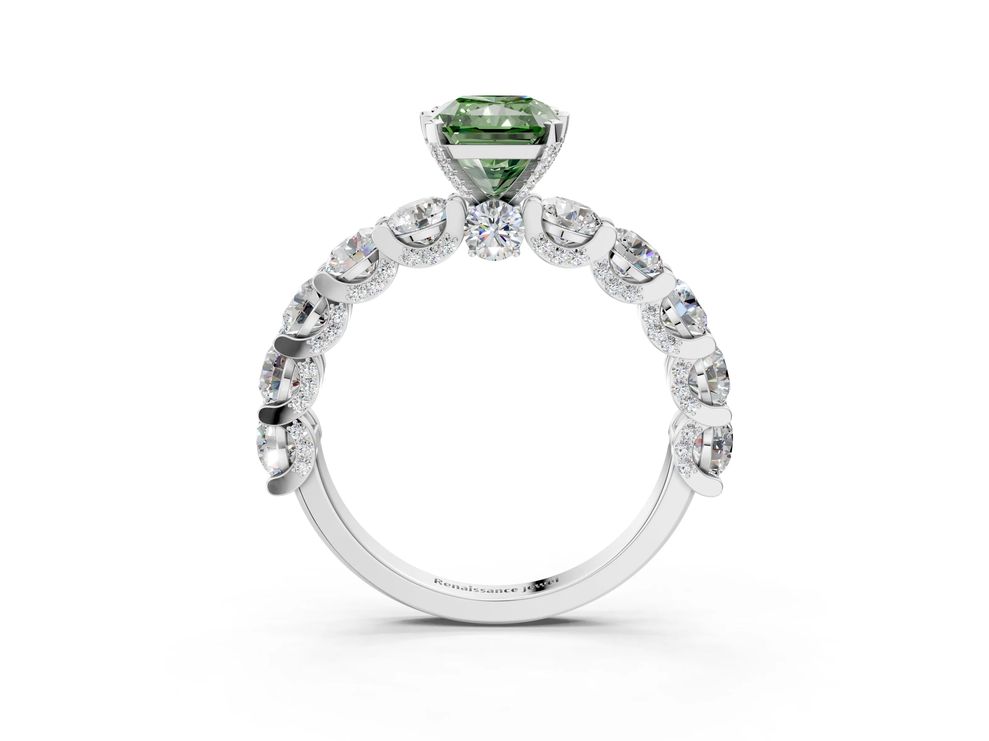 White gold Round Diamond Side Stone Engagement Ring with Six-Prong Setting_3
