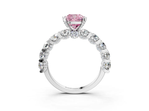 White gold Round Diamond Side Stone Engagement Ring with Six-Prong Setting_3