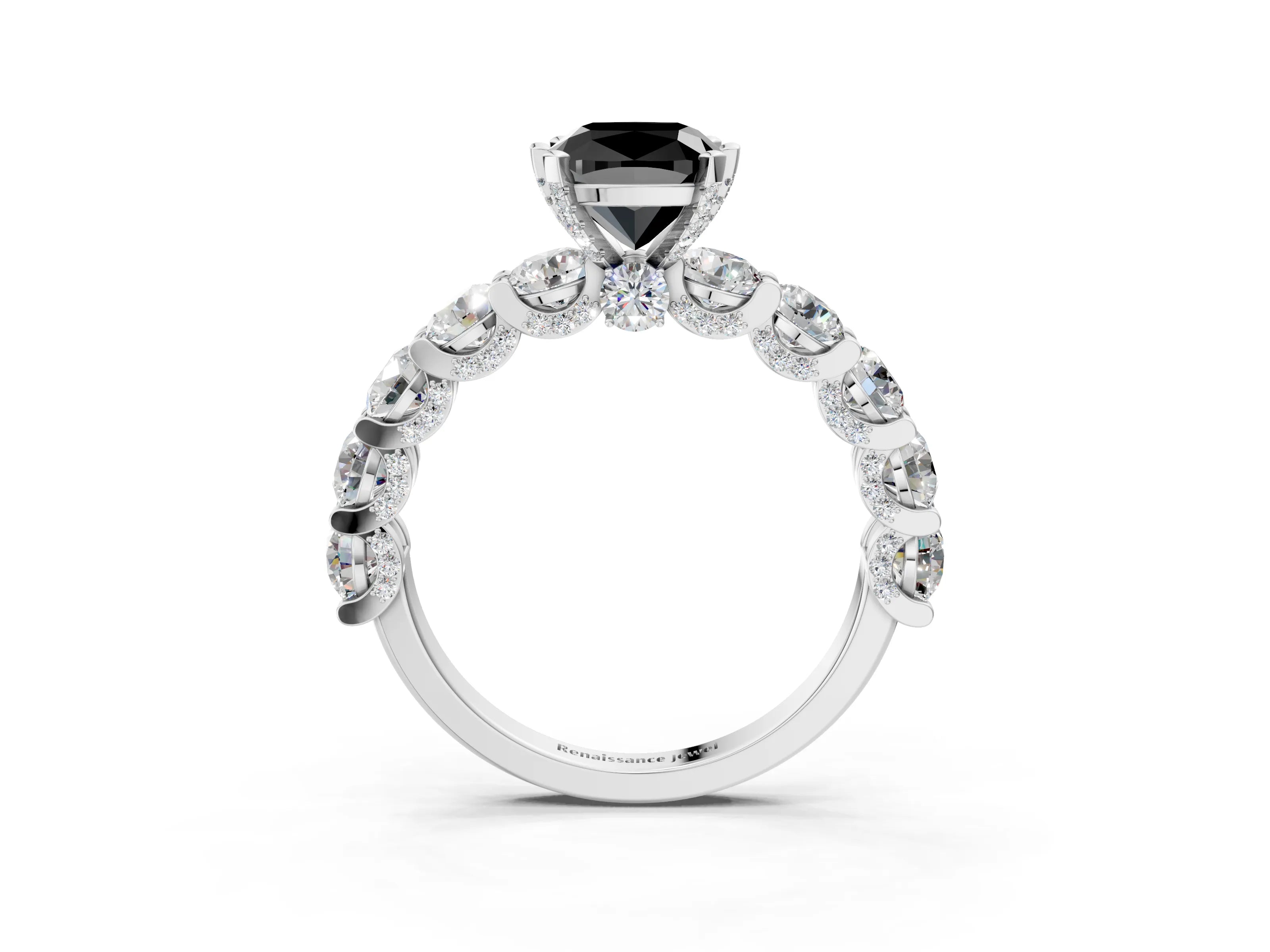 White gold Round Diamond Side Stone Engagement Ring with Six-Prong Setting_3
