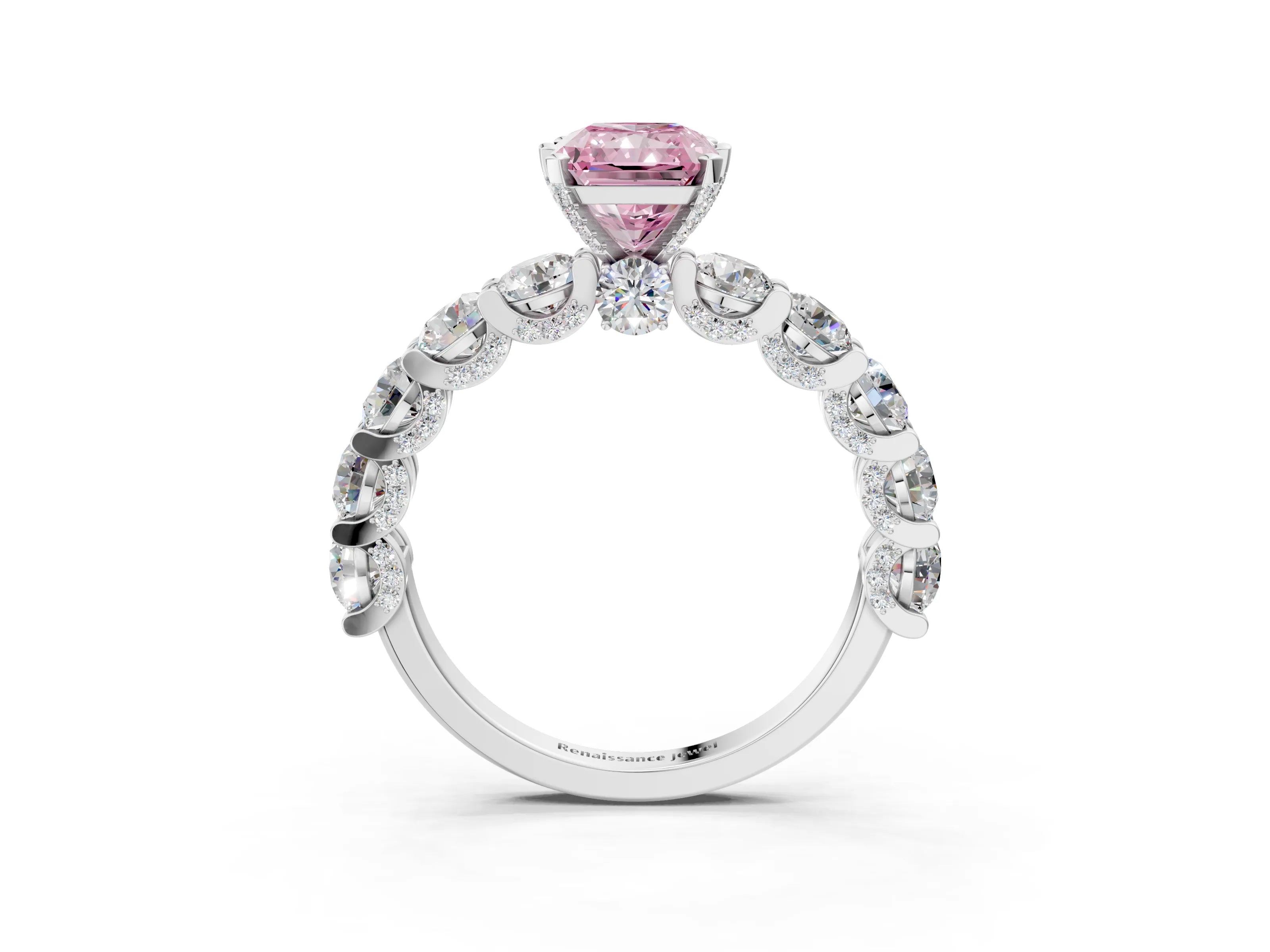 White gold Round Diamond Side Stone Engagement Ring with Six-Prong Setting_3