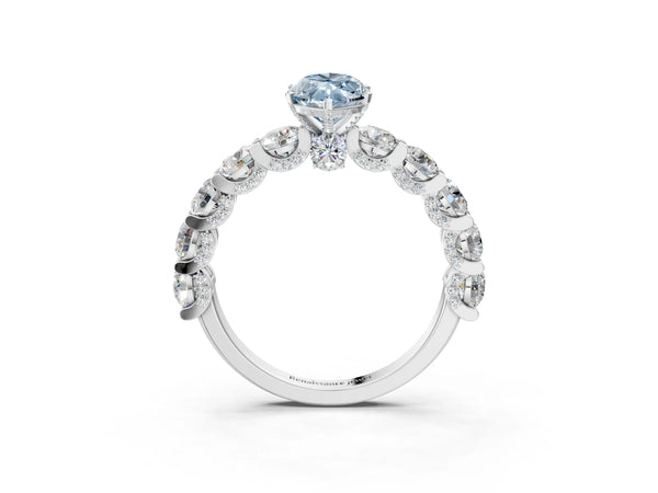 Platinum Round Diamond Side Stone Engagement Ring with Six-Prong Setting