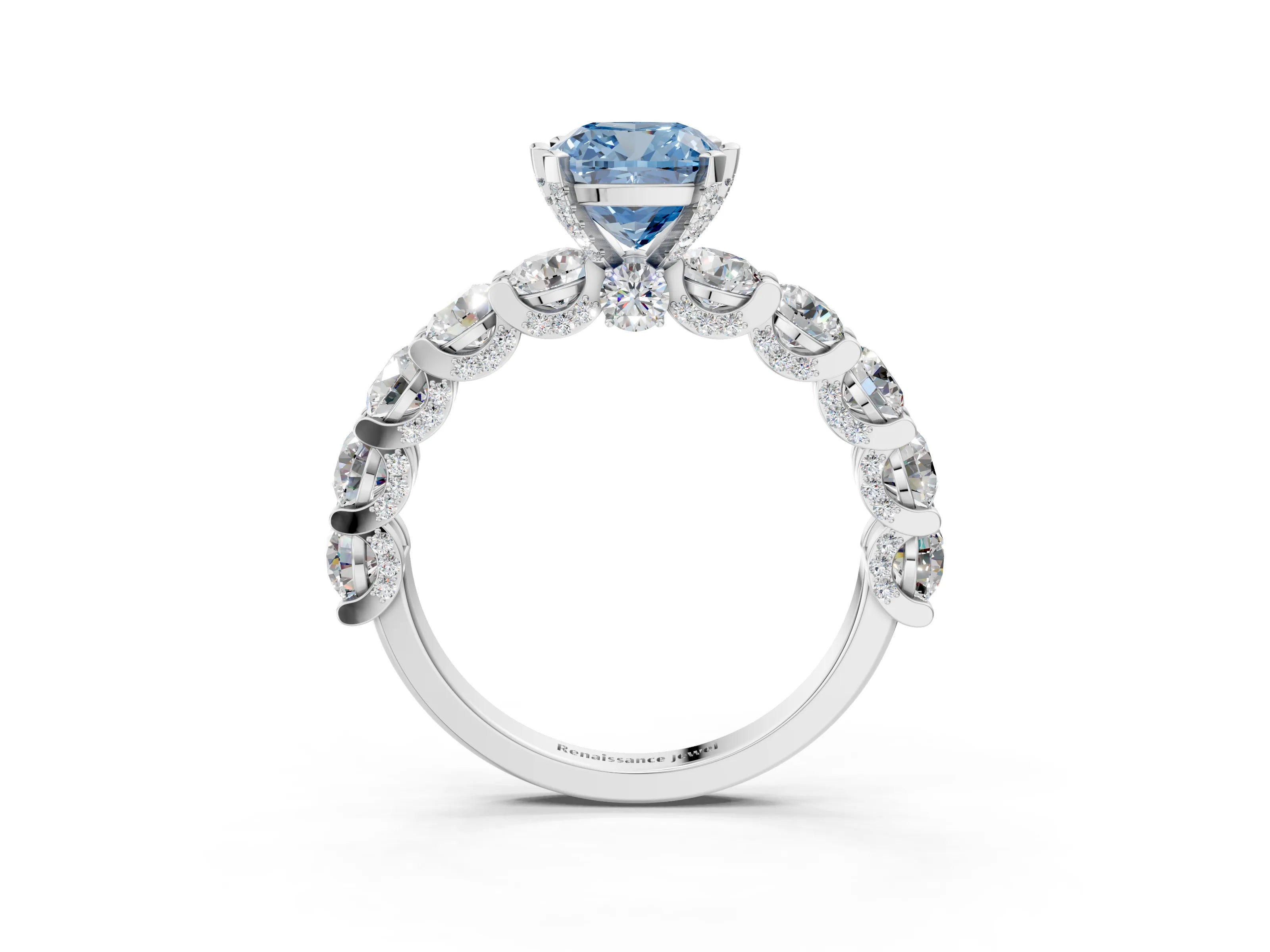 White gold Round Diamond Side Stone Engagement Ring with Six-Prong Setting_3