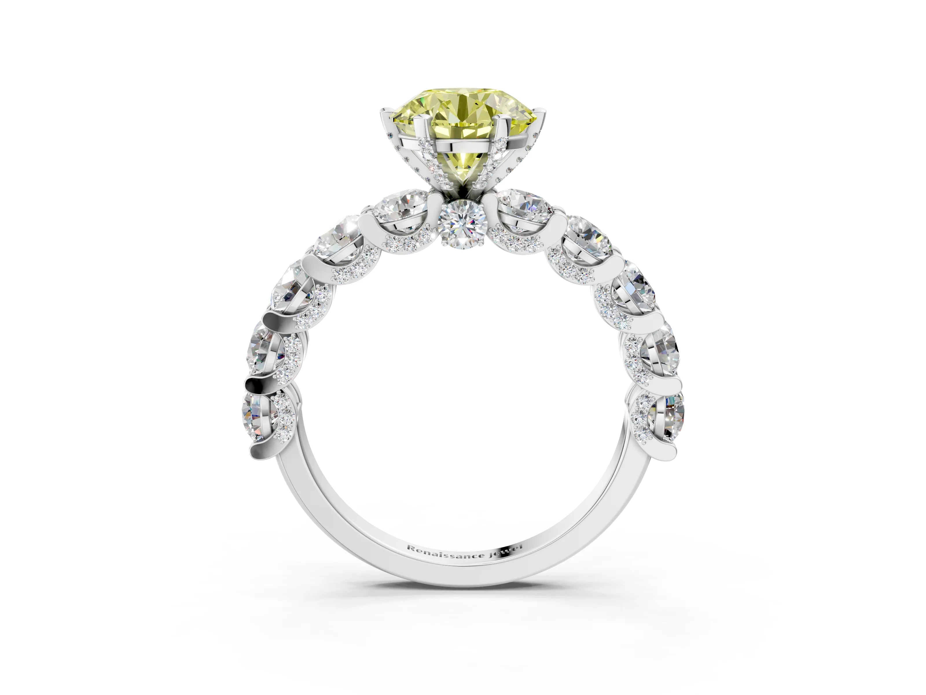 White gold Round Diamond Side Stone Engagement Ring with Six-Prong Setting_3