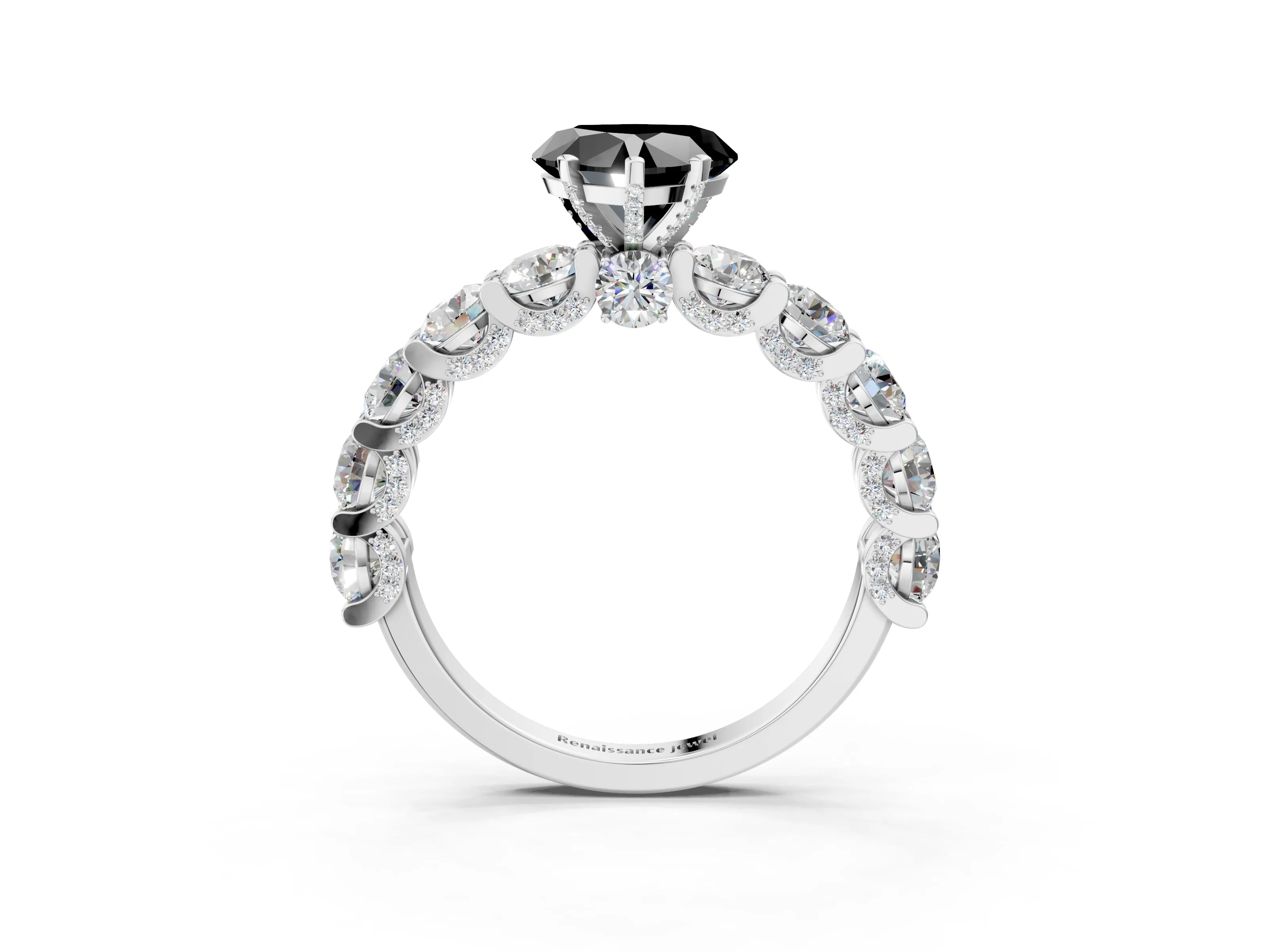 White gold Round Diamond Side Stone Engagement Ring with Six-Prong Setting_3