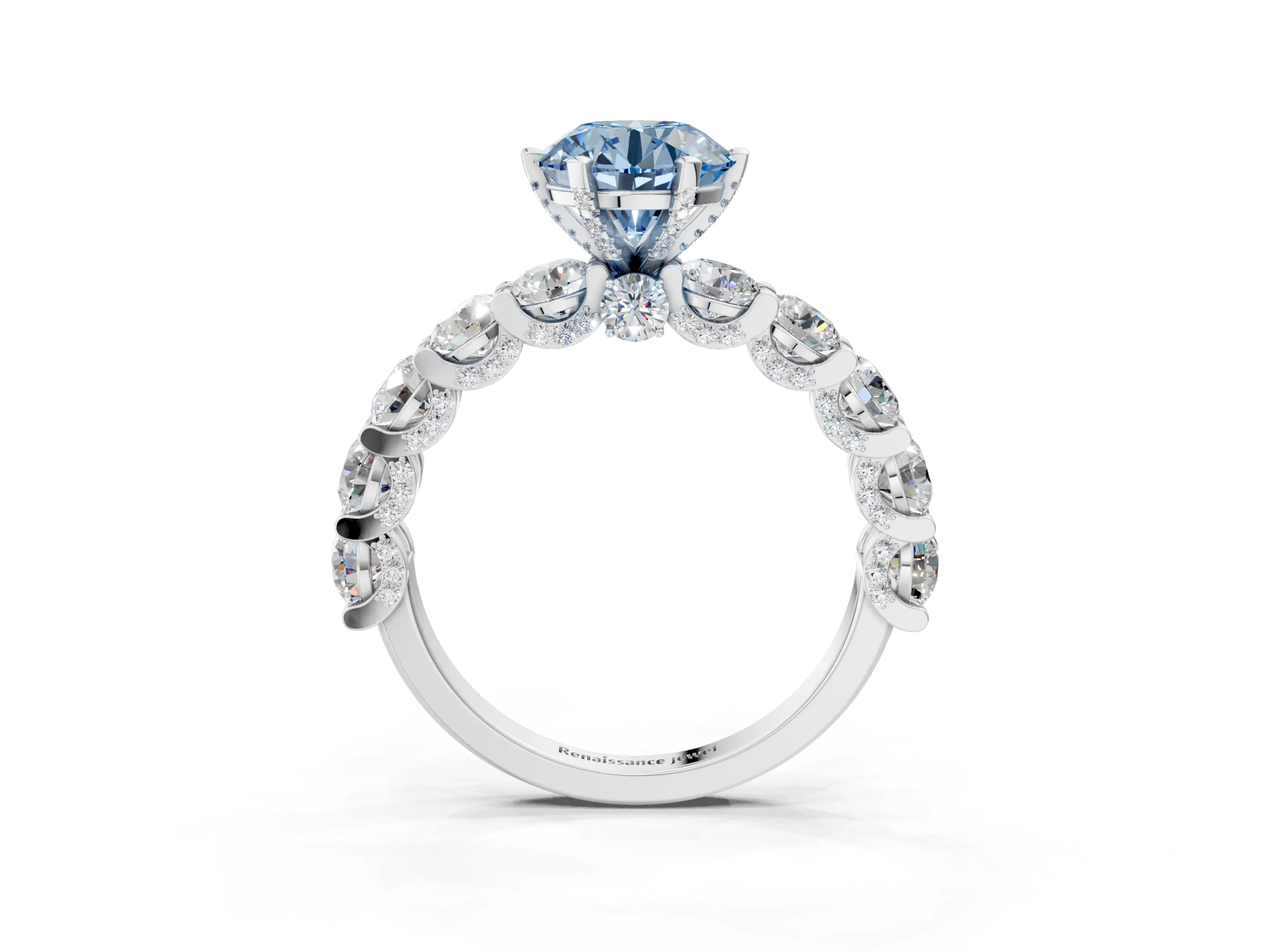 White gold Round Diamond Side Stone Engagement Ring with Six-Prong Setting_3