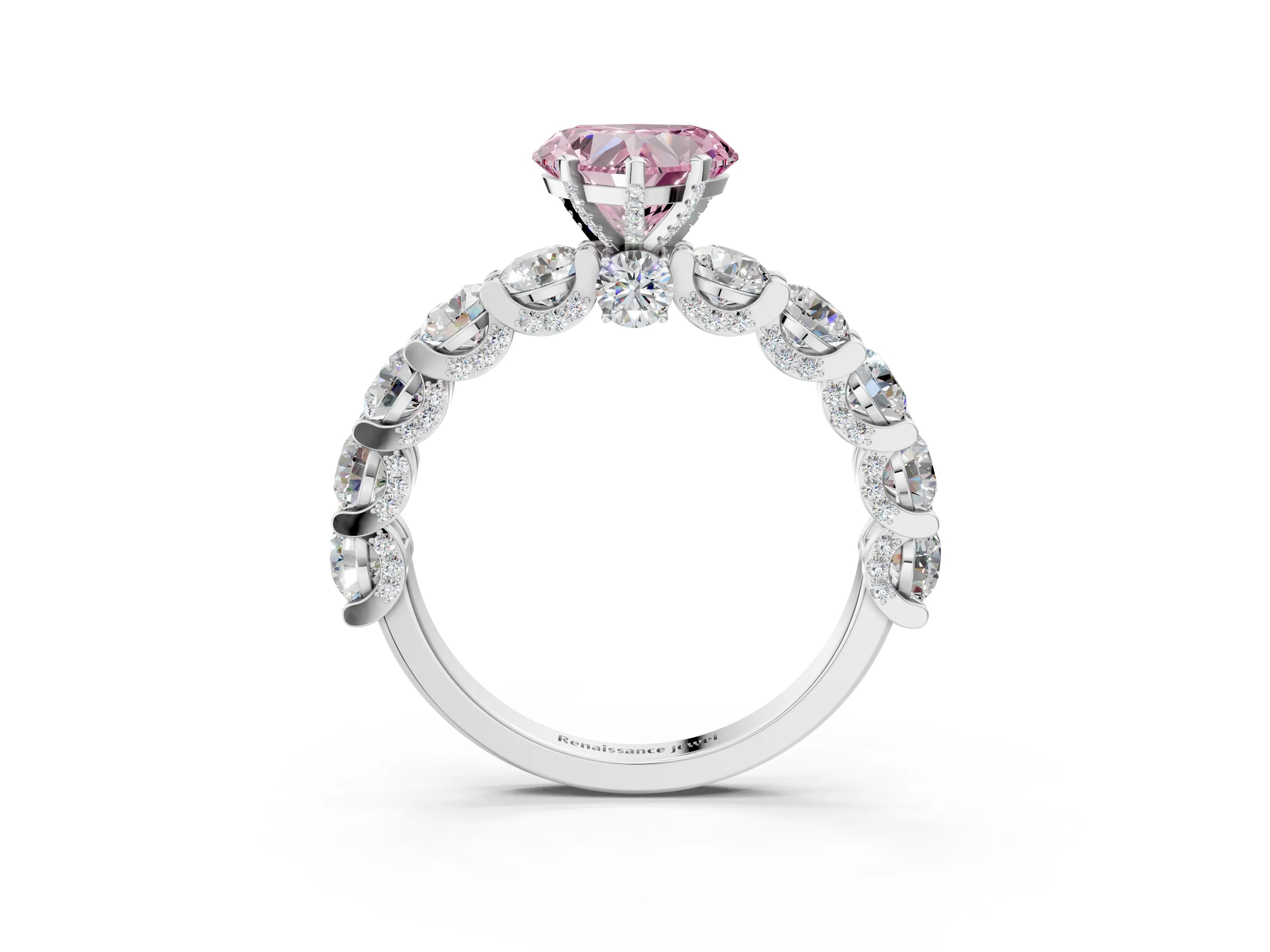 White gold Round Diamond Side Stone Engagement Ring with Six-Prong Setting_3