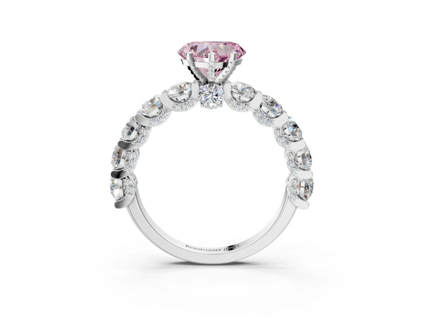 White gold Round Diamond Side Stone Engagement Ring with Six-Prong Setting