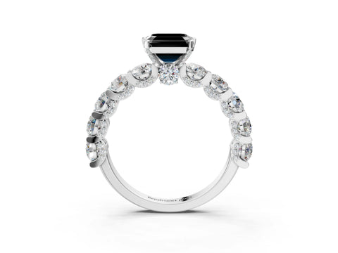 White gold Round Diamond Side Stone Engagement Ring with Six-Prong Setting_3
