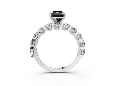 White gold Round Diamond Side Stone Engagement Ring with Six-Prong Setting_3