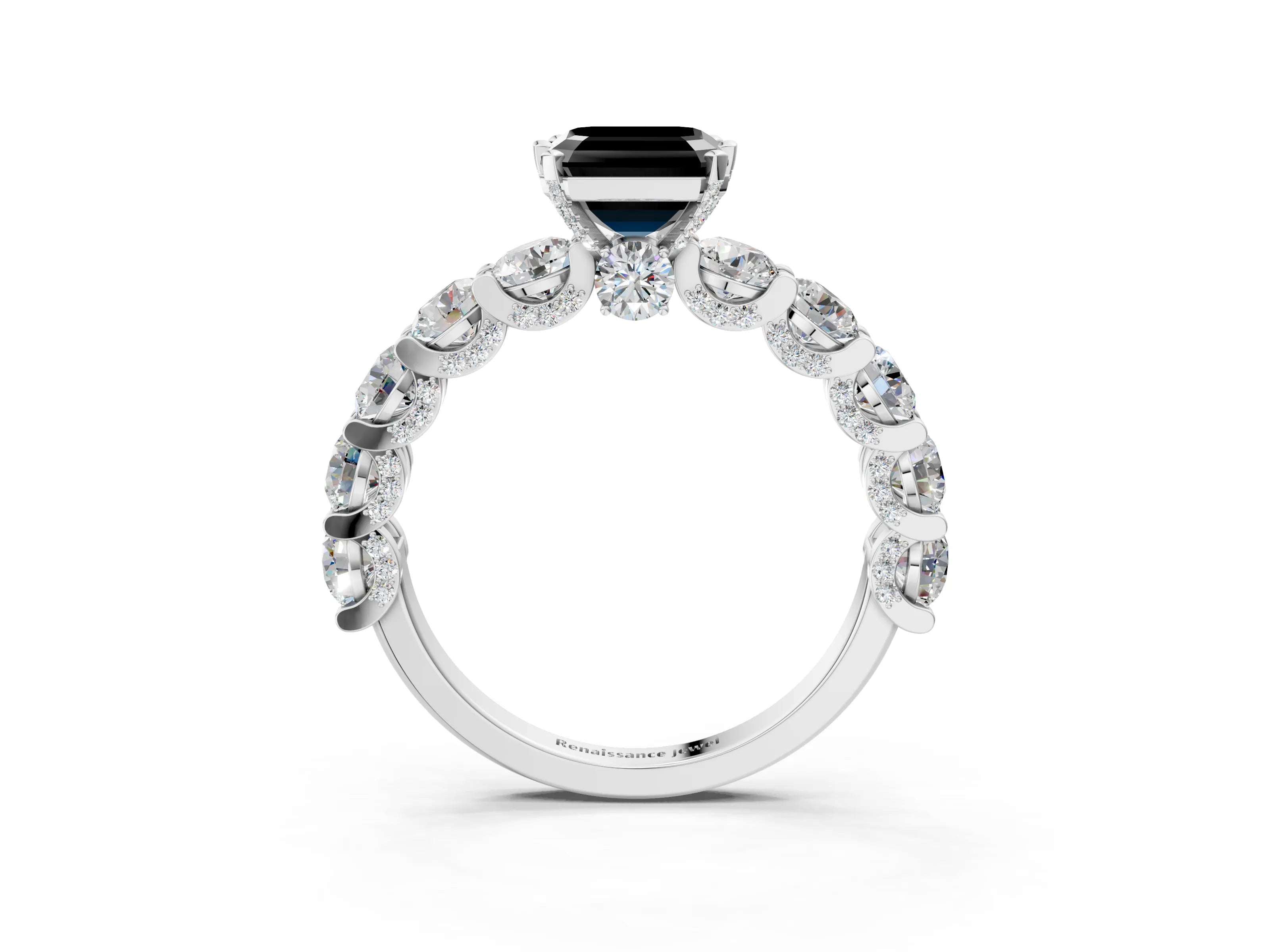 White gold Round Diamond Side Stone Engagement Ring with Six-Prong Setting_3