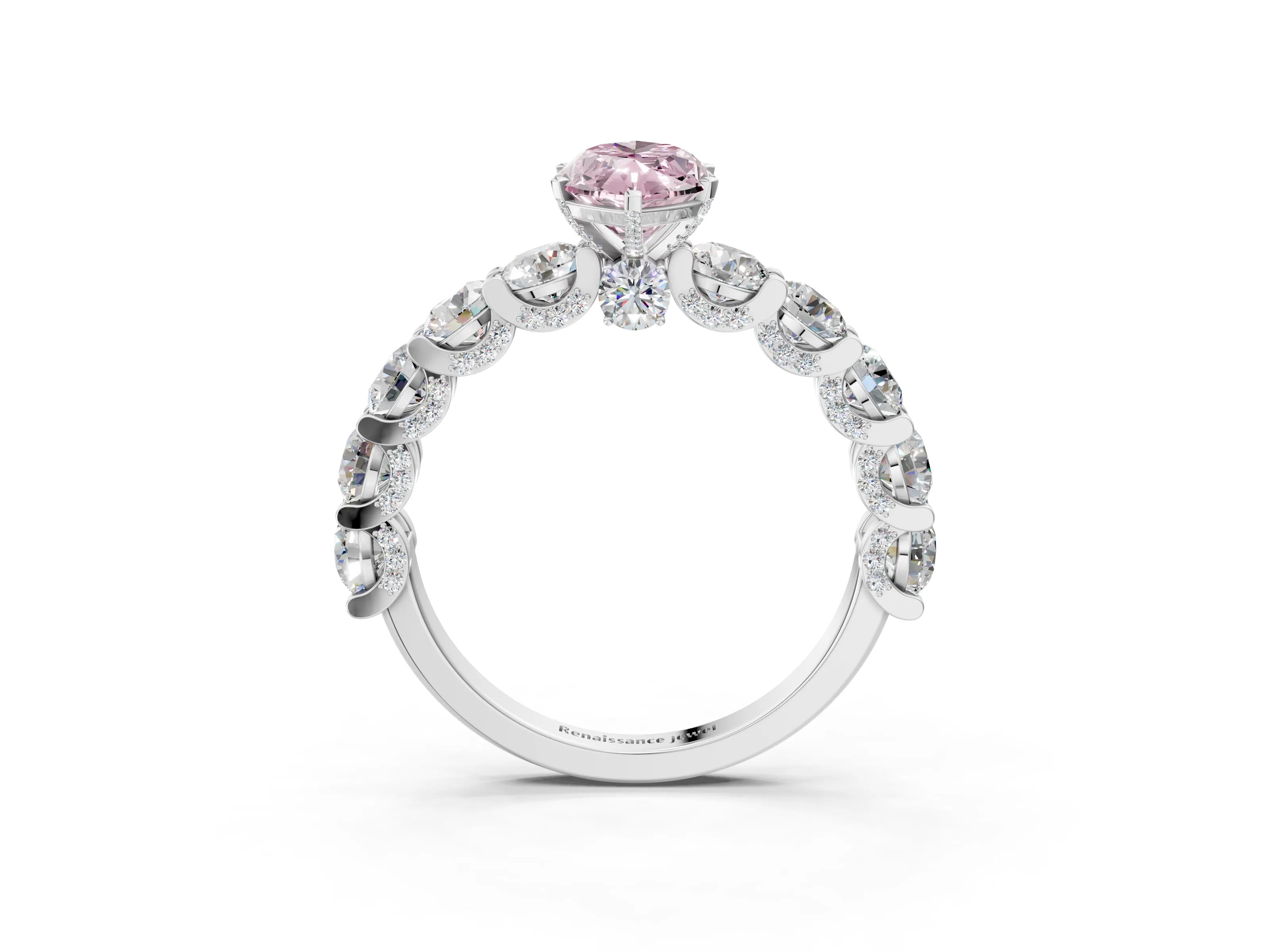 White gold Round Diamond Side Stone Engagement Ring with Six-Prong Setting_3