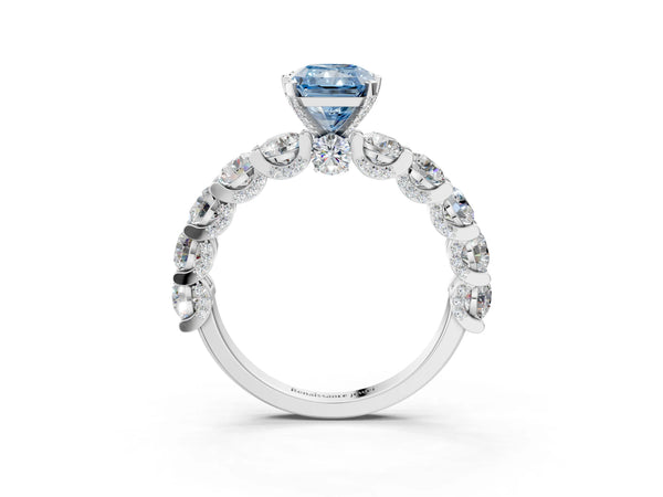 White gold Round Diamond Side Stone Engagement Ring with Six-Prong Setting
