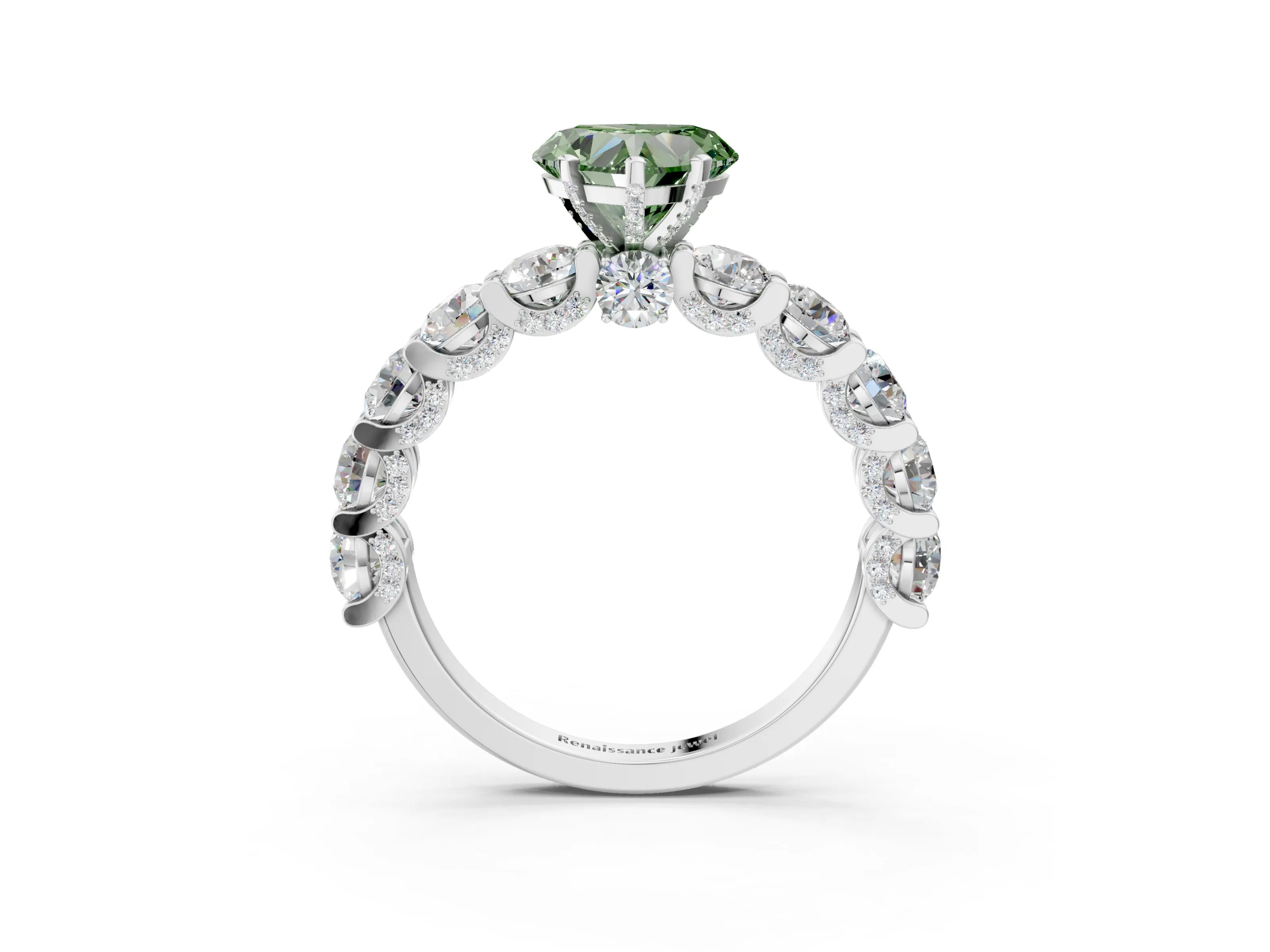 White gold Round Diamond Side Stone Engagement Ring with Six-Prong Setting_3