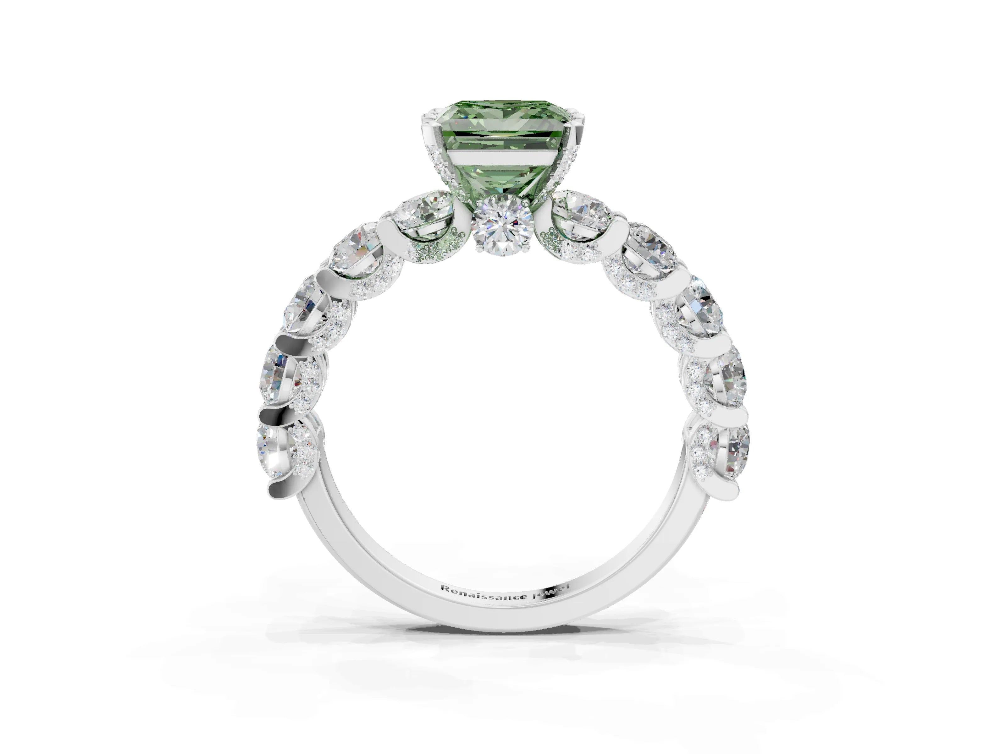 White gold Round Diamond Side Stone Engagement Ring with Six-Prong Setting_3