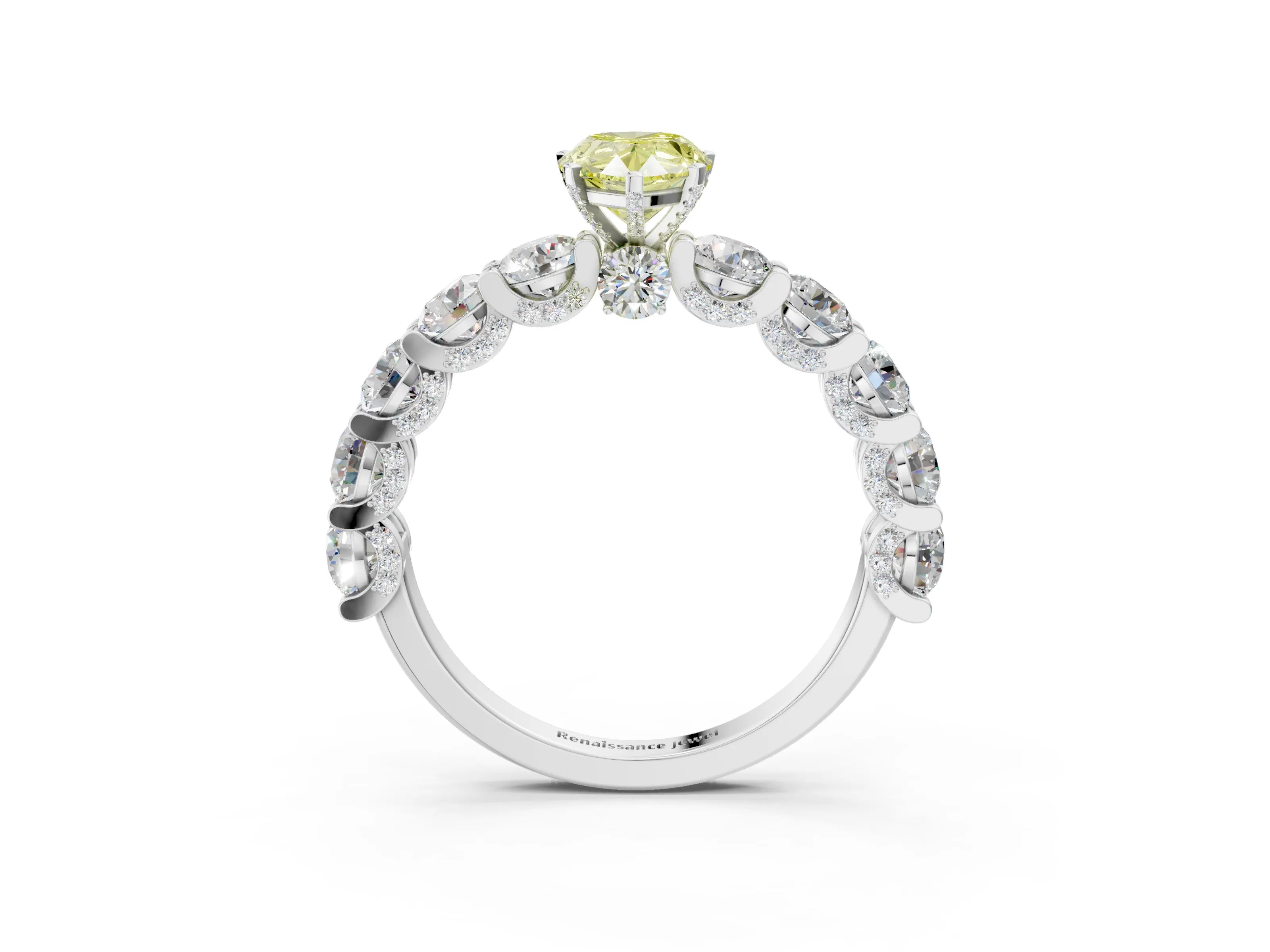 White gold Round Diamond Side Stone Engagement Ring with Six-Prong Setting_3