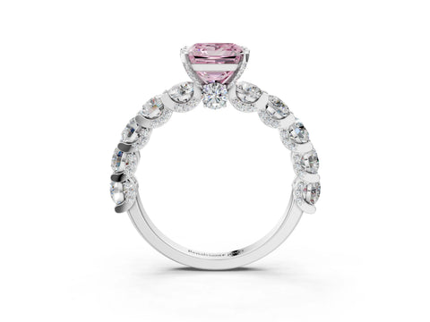 White gold Round Diamond Side Stone Engagement Ring with Six-Prong Setting_3