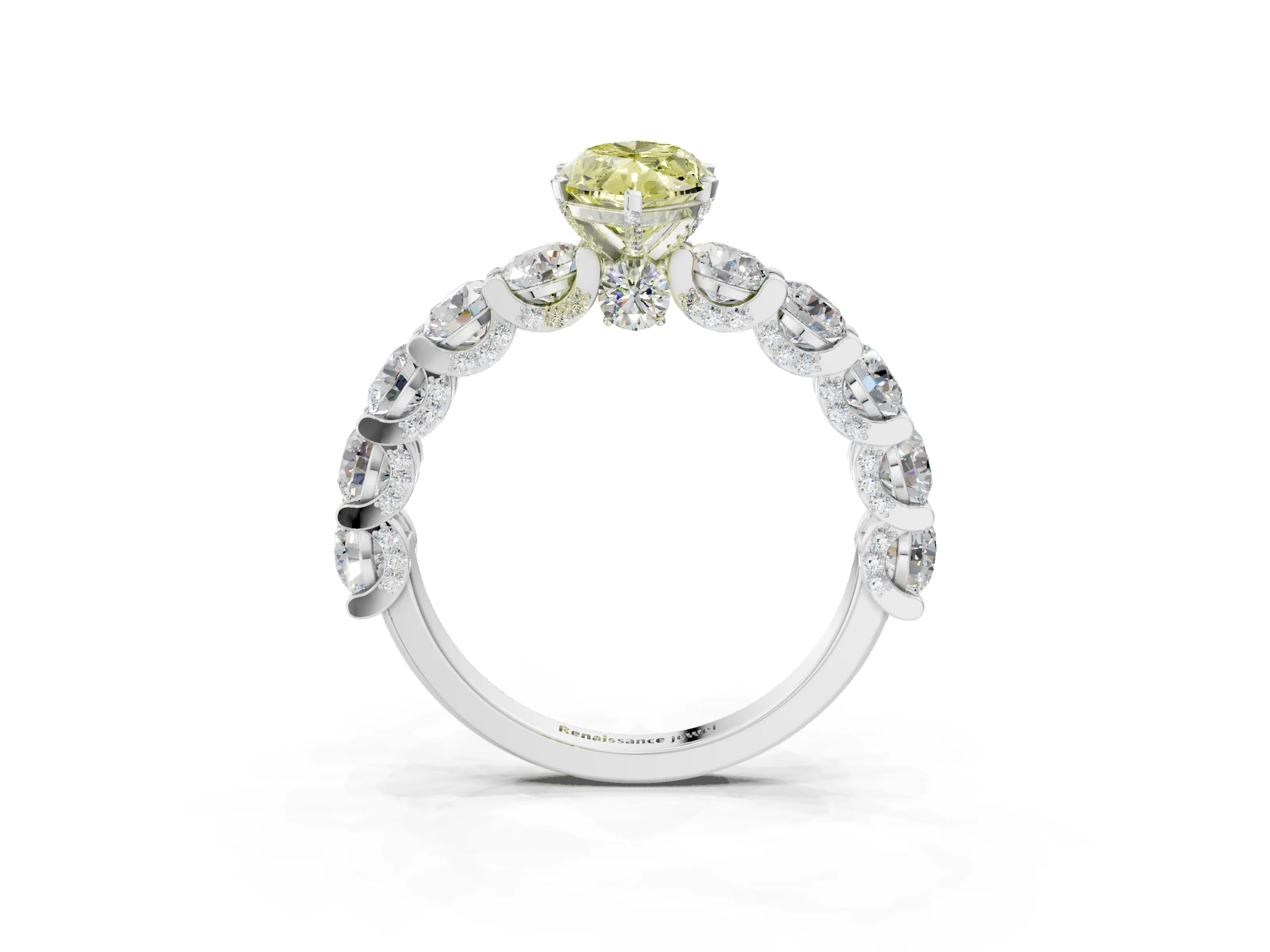 White gold Round Diamond Side Stone Engagement Ring with Six-Prong Setting_3