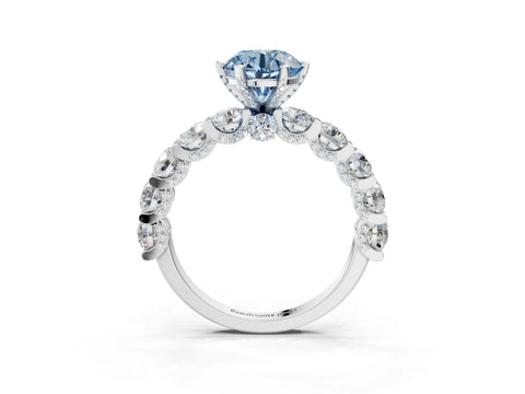 White gold Round Diamond Side Stone Engagement Ring with Six-Prong Setting_3