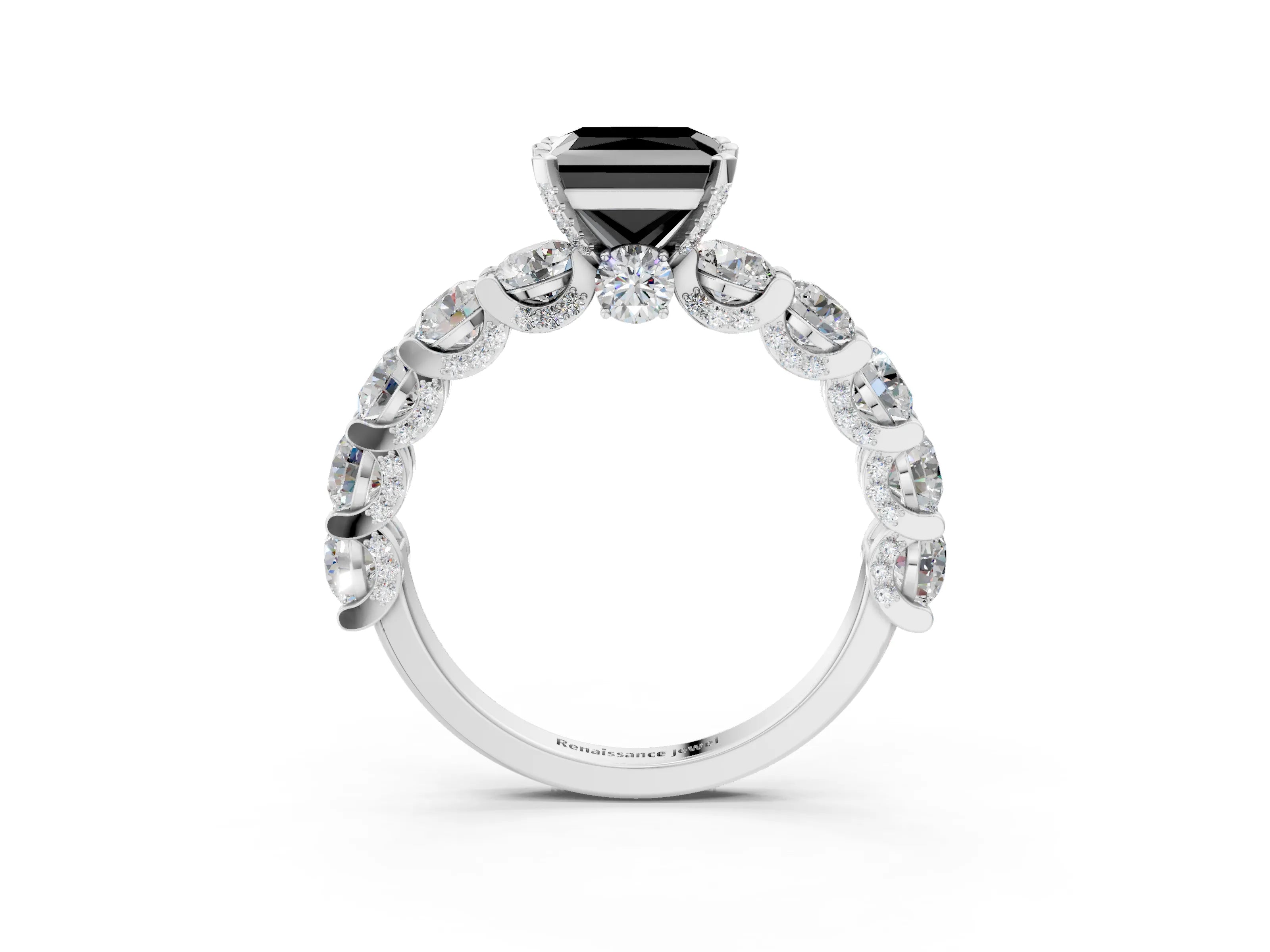 White gold Round Diamond Side Stone Engagement Ring with Six-Prong Setting_3