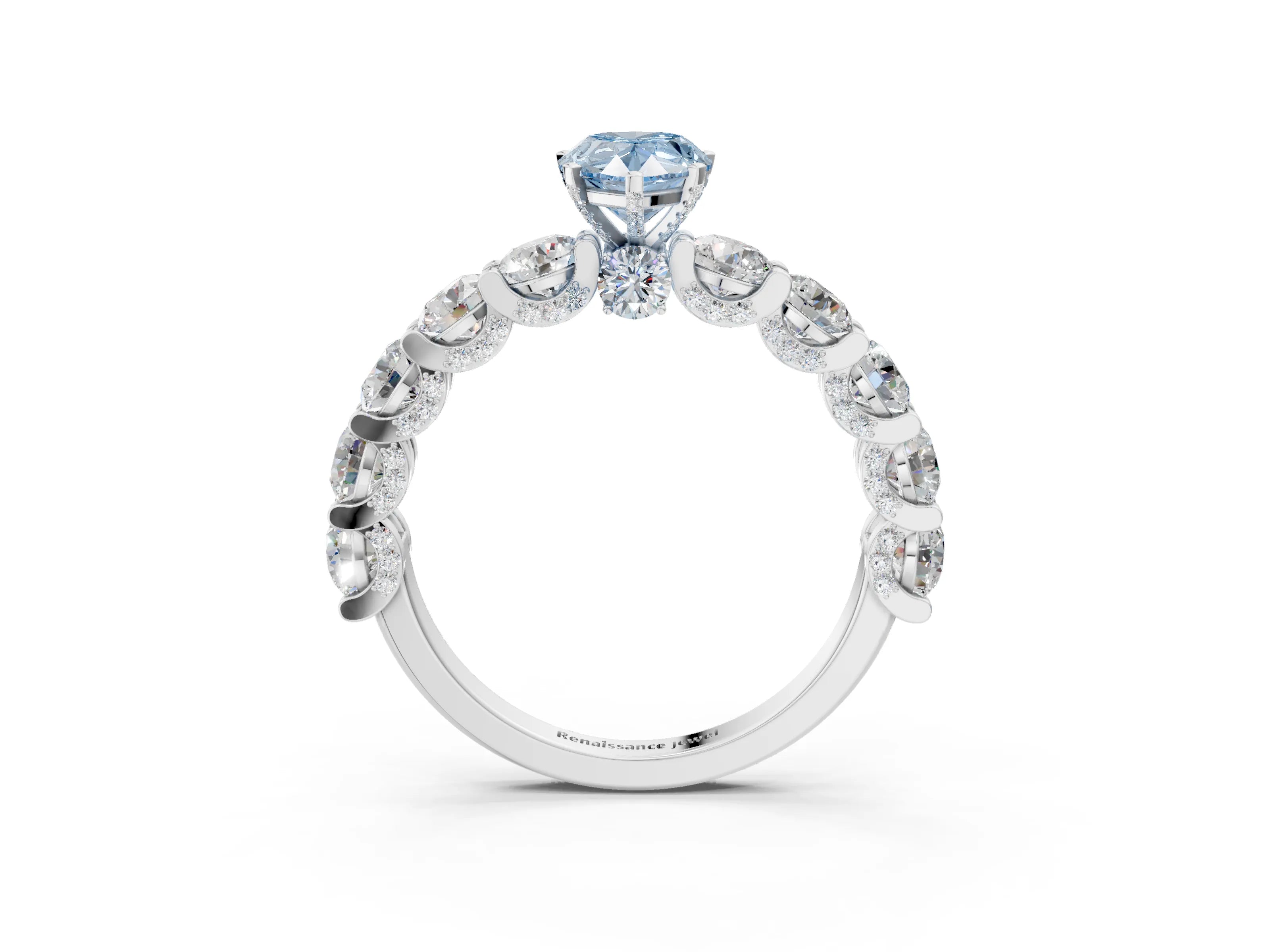 White gold Round Diamond Side Stone Engagement Ring with Six-Prong Setting_3