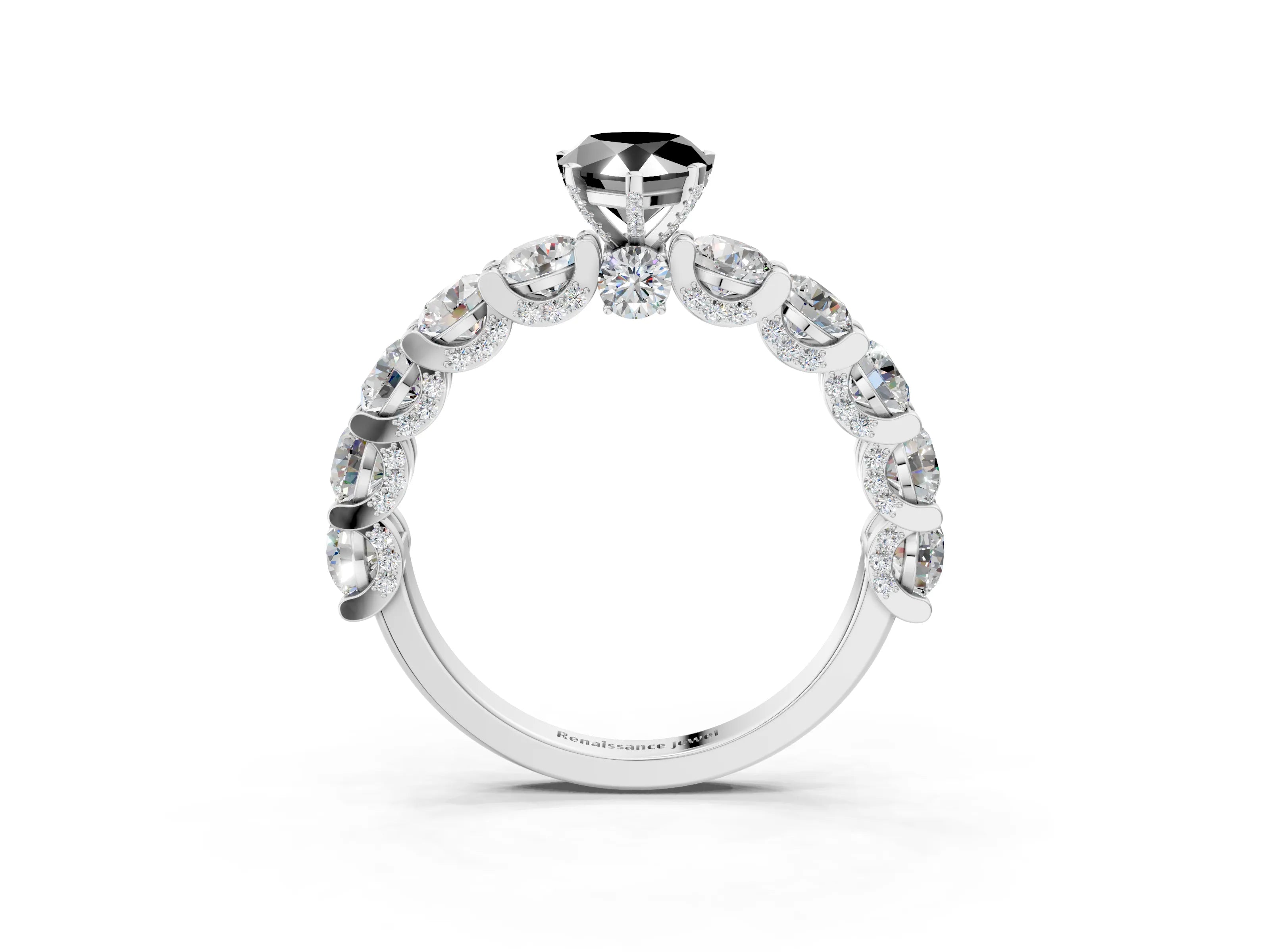 White gold Round Diamond Side Stone Engagement Ring with Six-Prong Setting_3