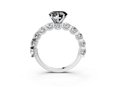 White gold Round Diamond Side Stone Engagement Ring with Six-Prong Setting_3
