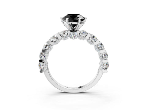 White gold Round Diamond Side Stone Engagement Ring with Six-Prong Setting_3